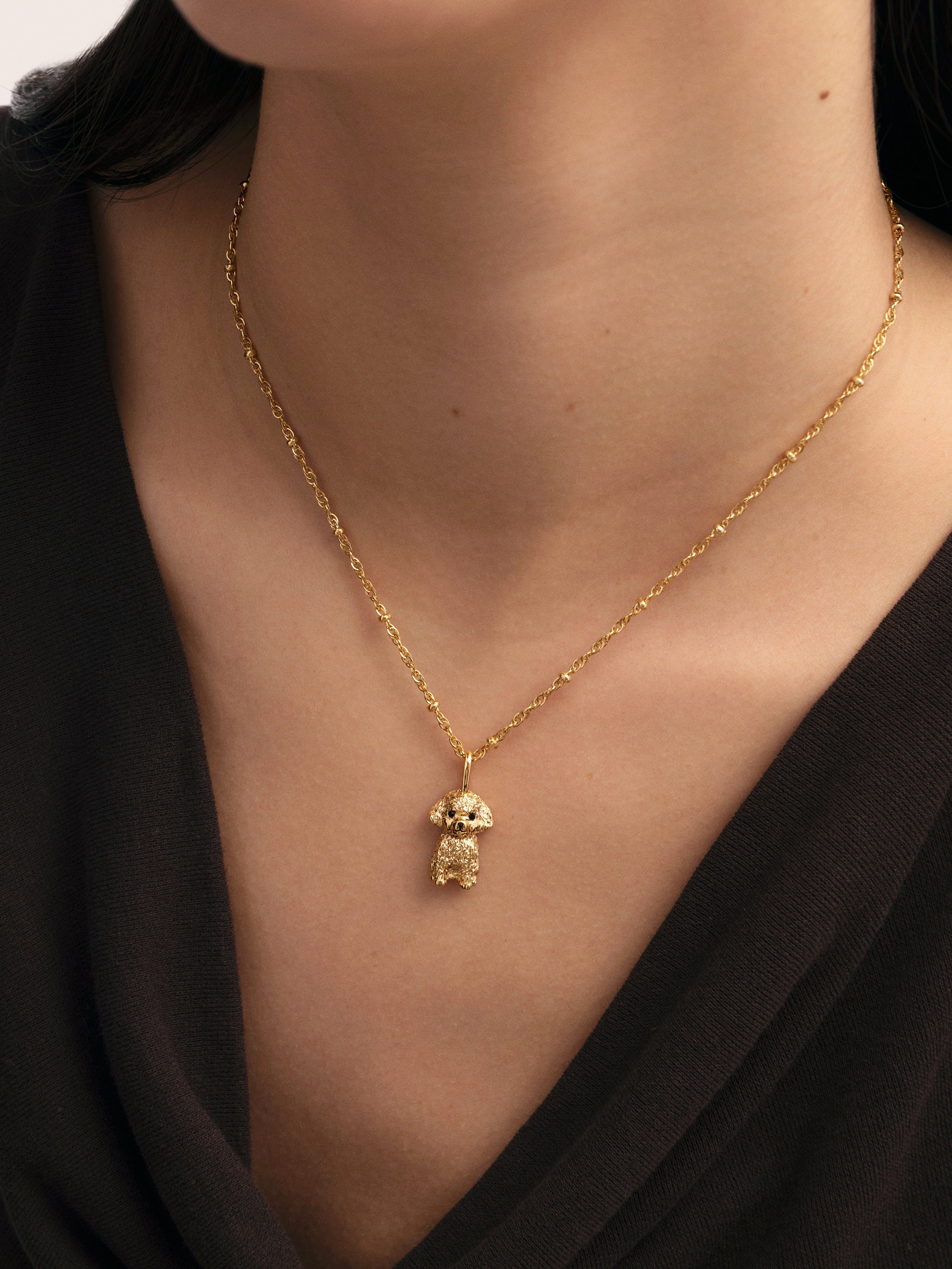 Charm Caniche Toy de Liga de Metais Banhado em Ouro Dourado-3