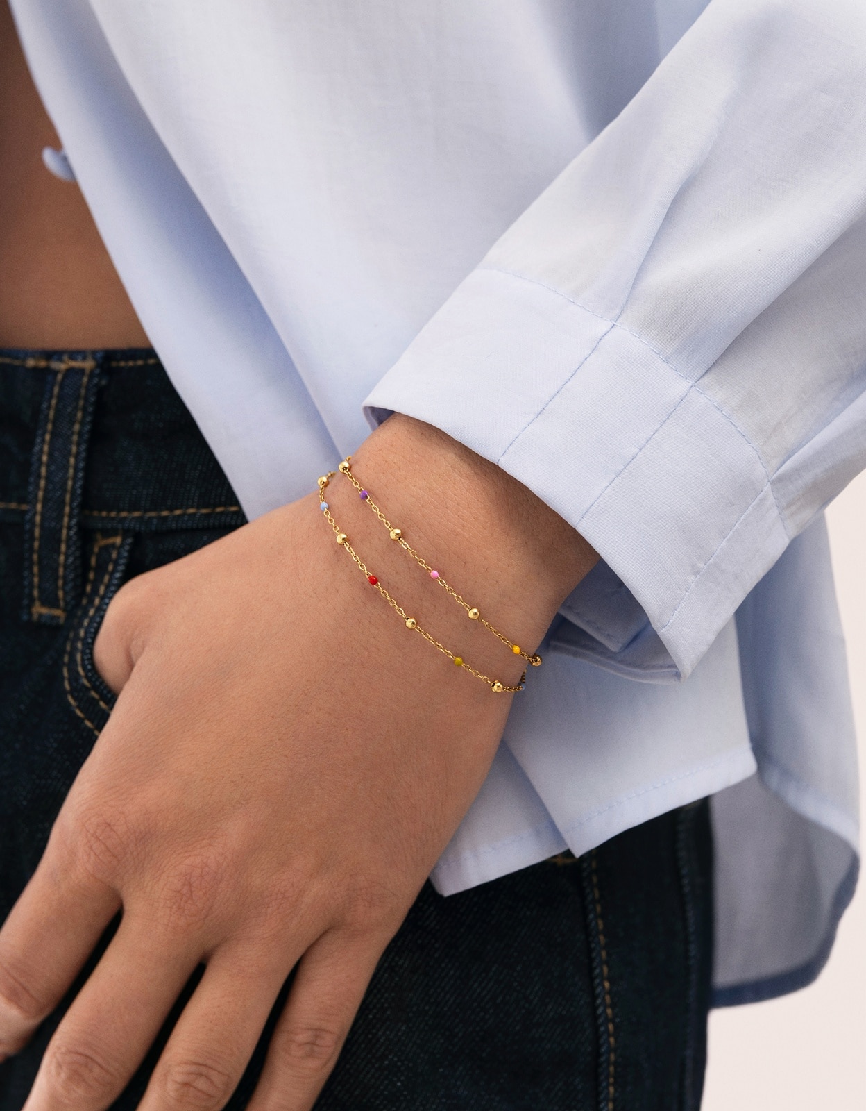 Pack 2 Pulseiras Amizade Coloridas de Aço Banhado em Ouro Rosa-2