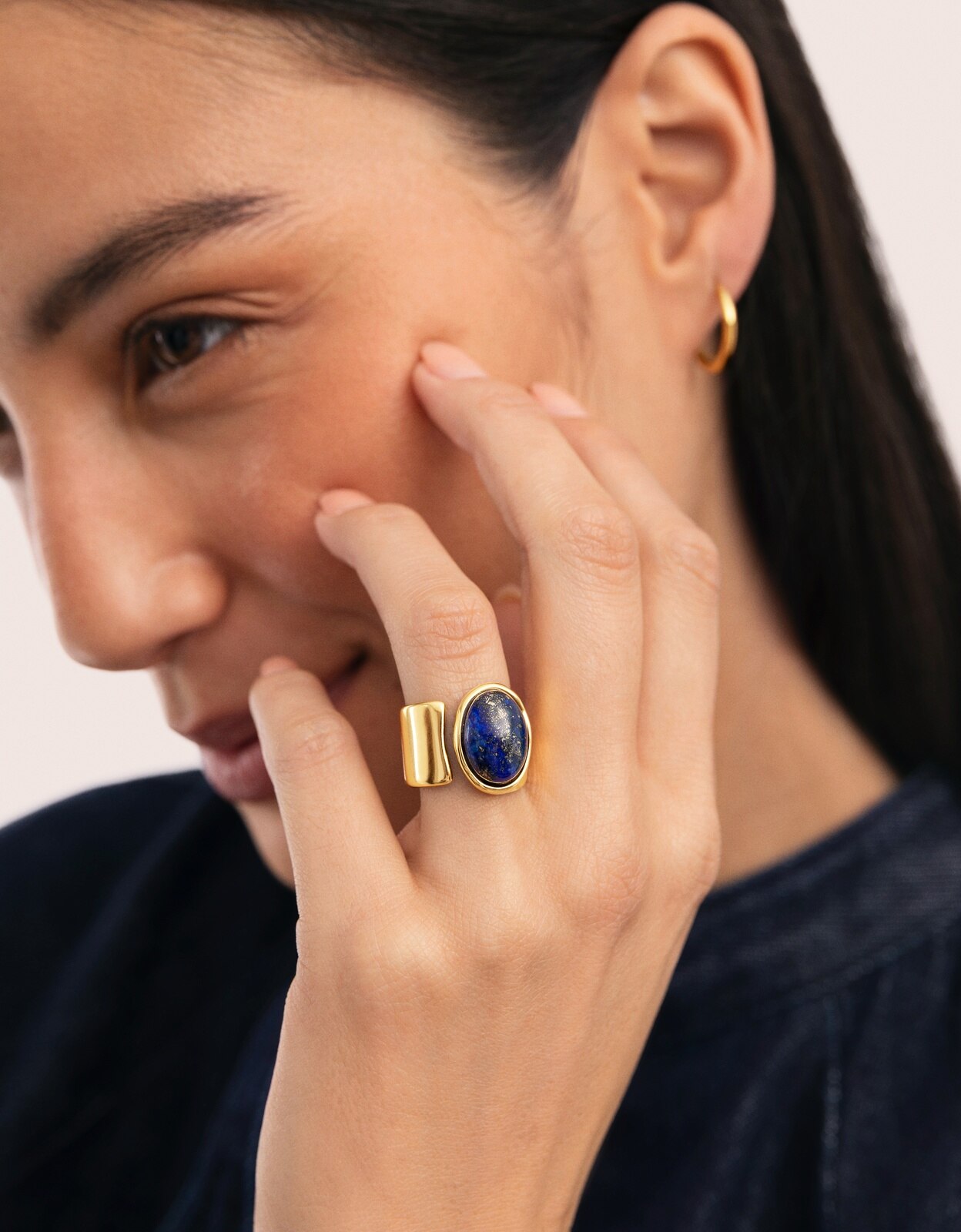 Anel Índigo Azul de Aço Banhado a Ouro Azul-2
