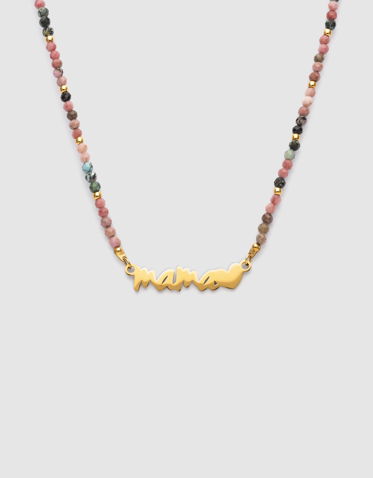 Colar Mamã Heart Tourmaline de Aço Banhado a Ouro Multicolor-1