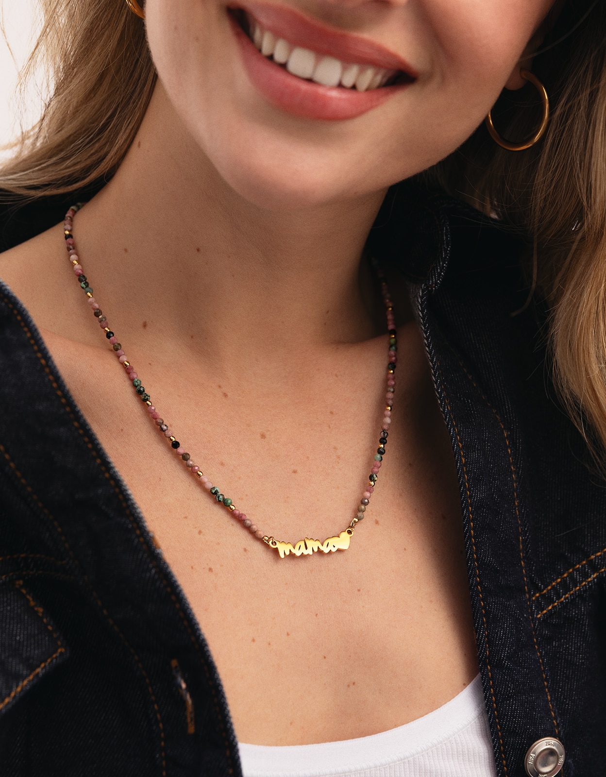 Colar Mamã Heart Tourmaline de Aço Banhado a Ouro Multicolor-2
