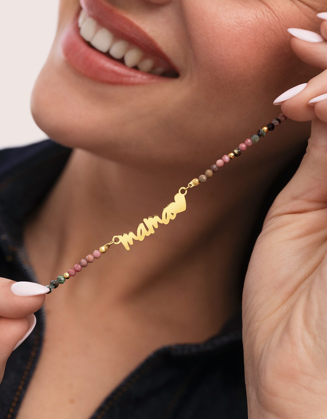 Colar Mamã Heart Tourmaline de Aço Banhado a Ouro Multicolor-4