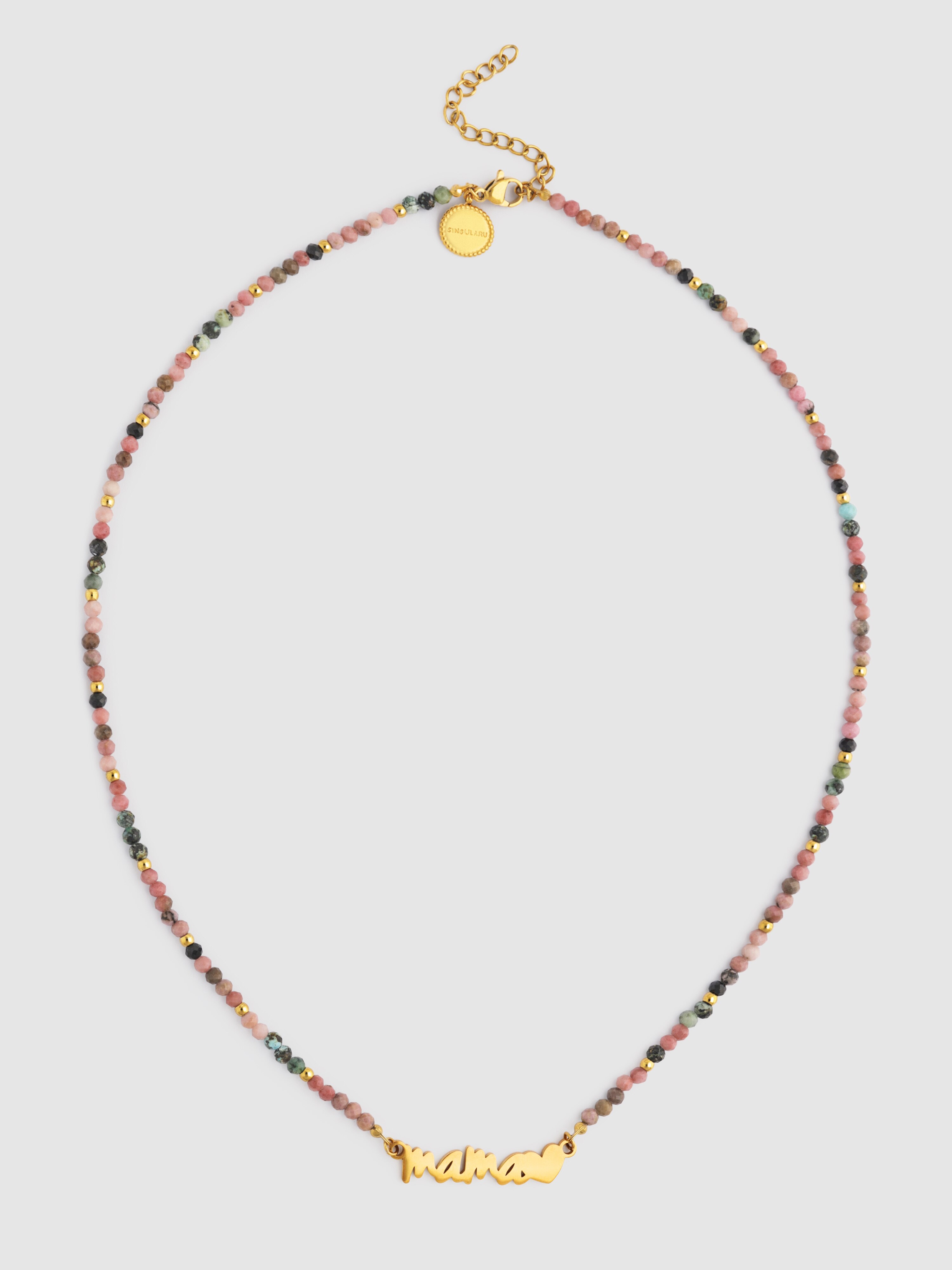 Colar Mamã Heart Tourmaline de Aço Banhado a Ouro Multicolor-5