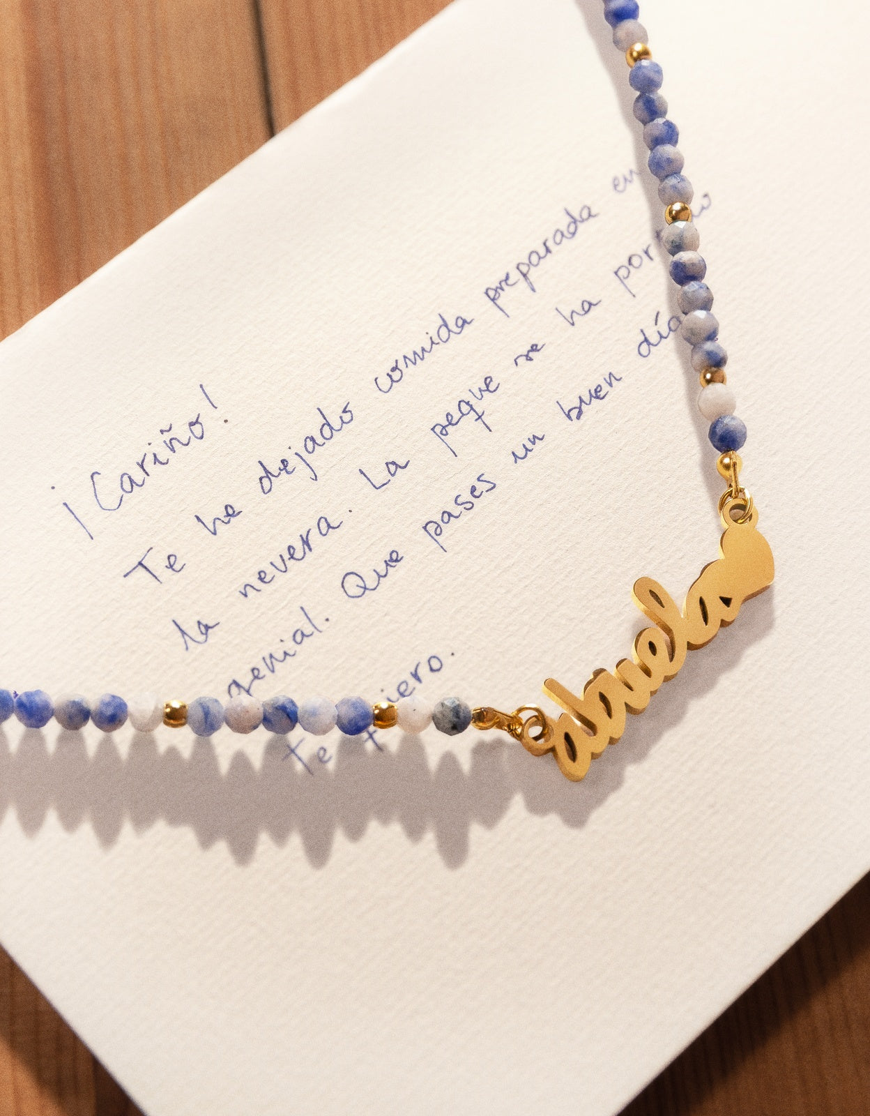 Colar Abuela Heart Cianita de Aço Banhado a Ouro Azul-6