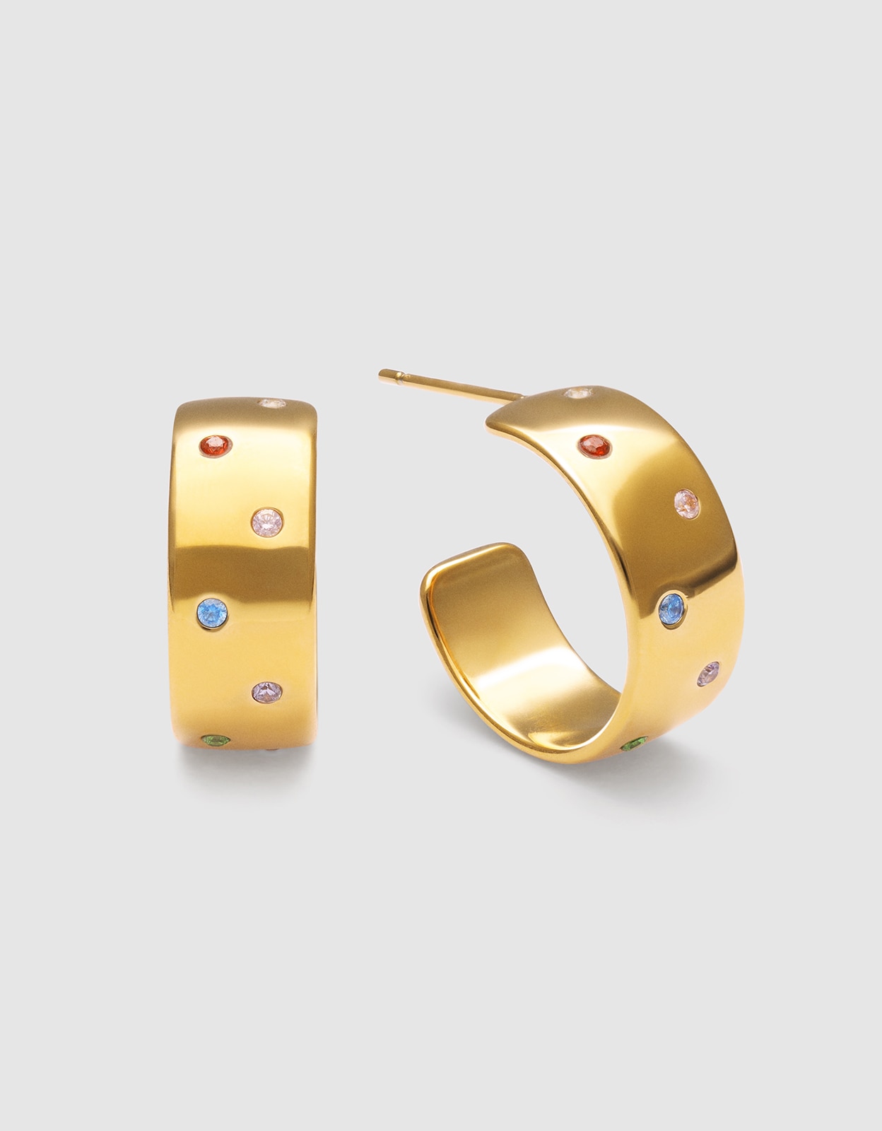 Imagem 0 de Brincos de Aro Curve Rainbow de Aço Banhado em Ouro