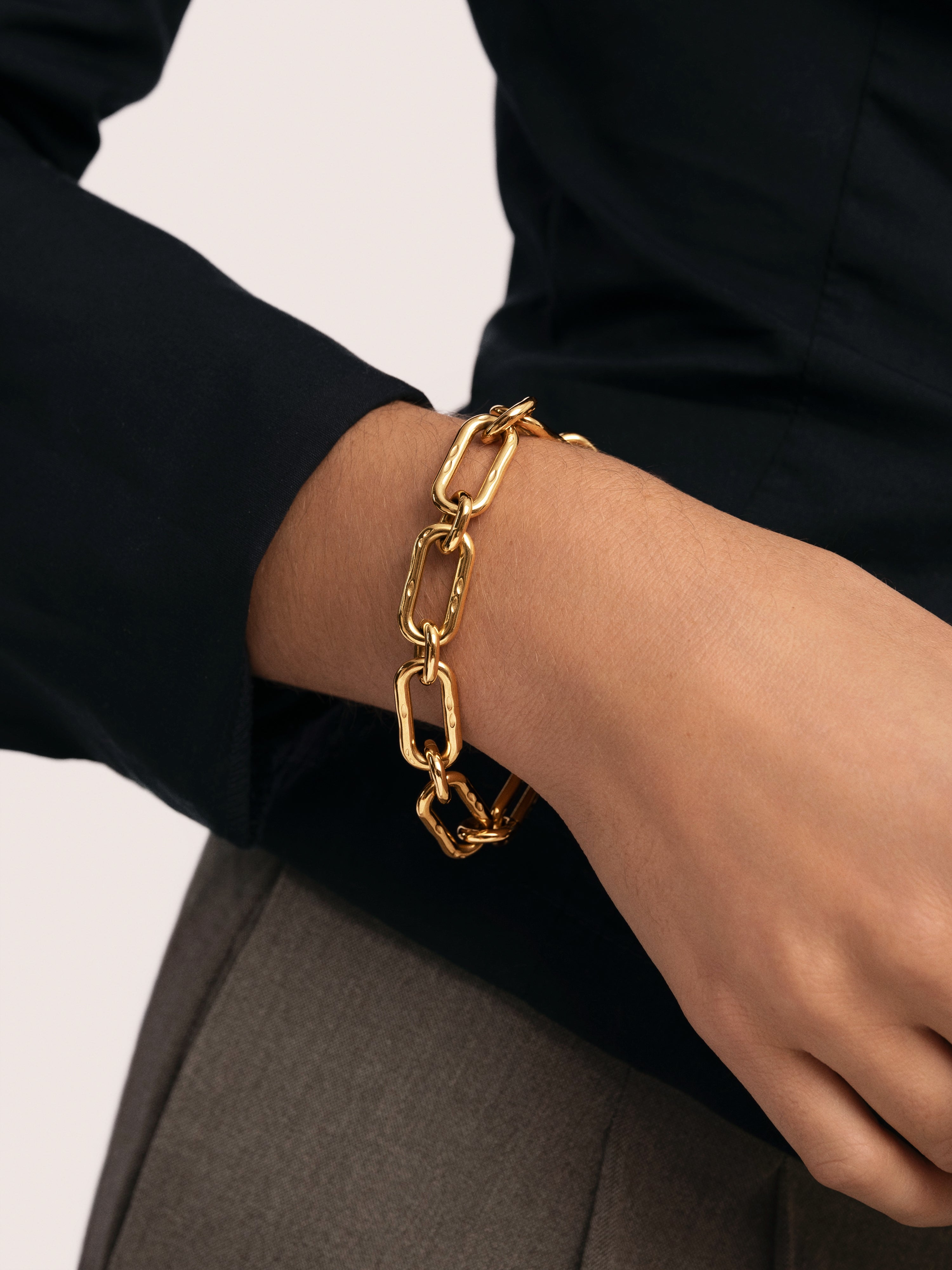 Pulseira de Elos Zambia Link de Aço Banhado a Ouro Dourado-2