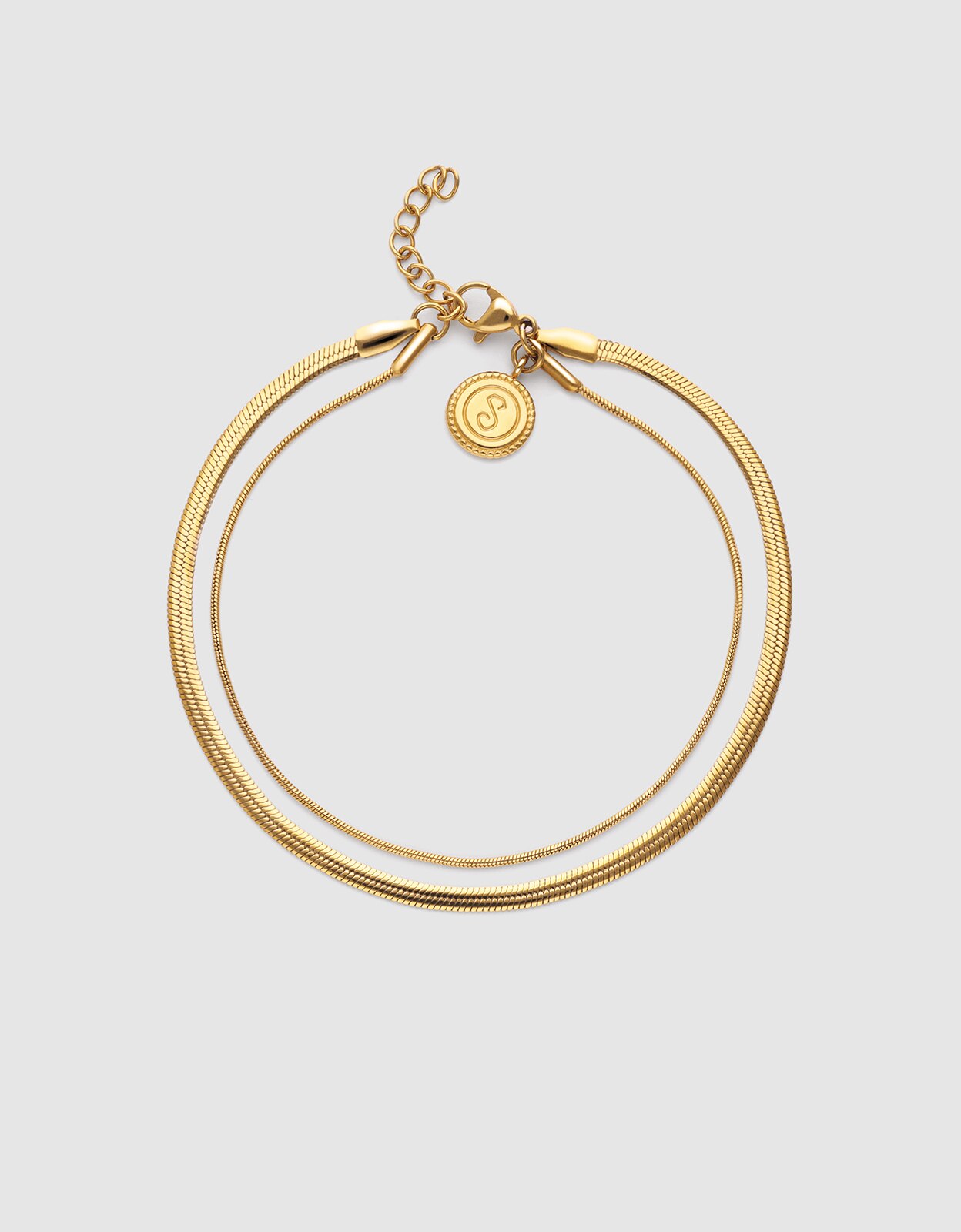Imagem 0 de Pulseira Tornozeleira Dupla Lisse Tail de Aço Banhado a Ouro