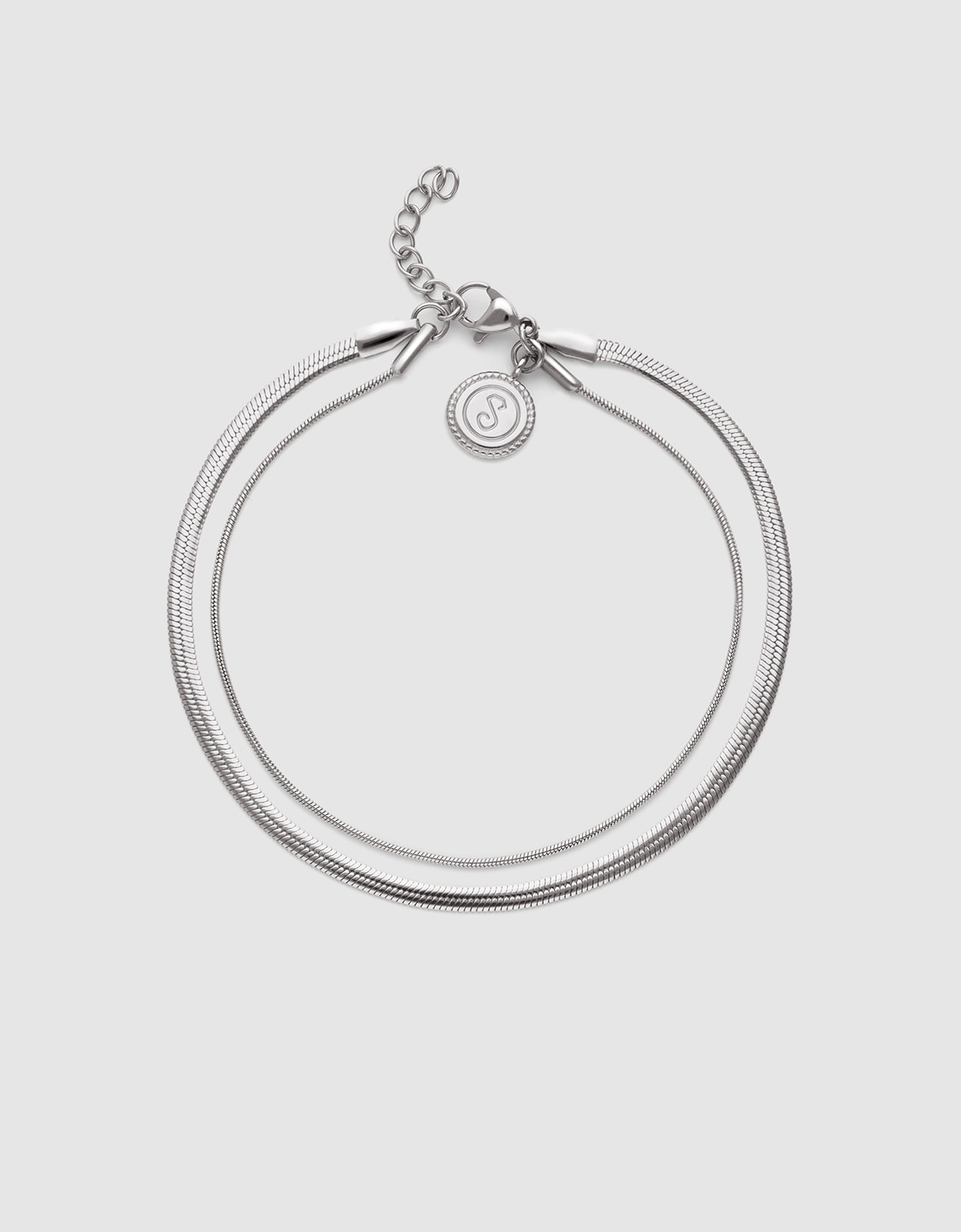 Pulseira Tornozeleira Dupla Lisse Tail de Aço Prateado-1
