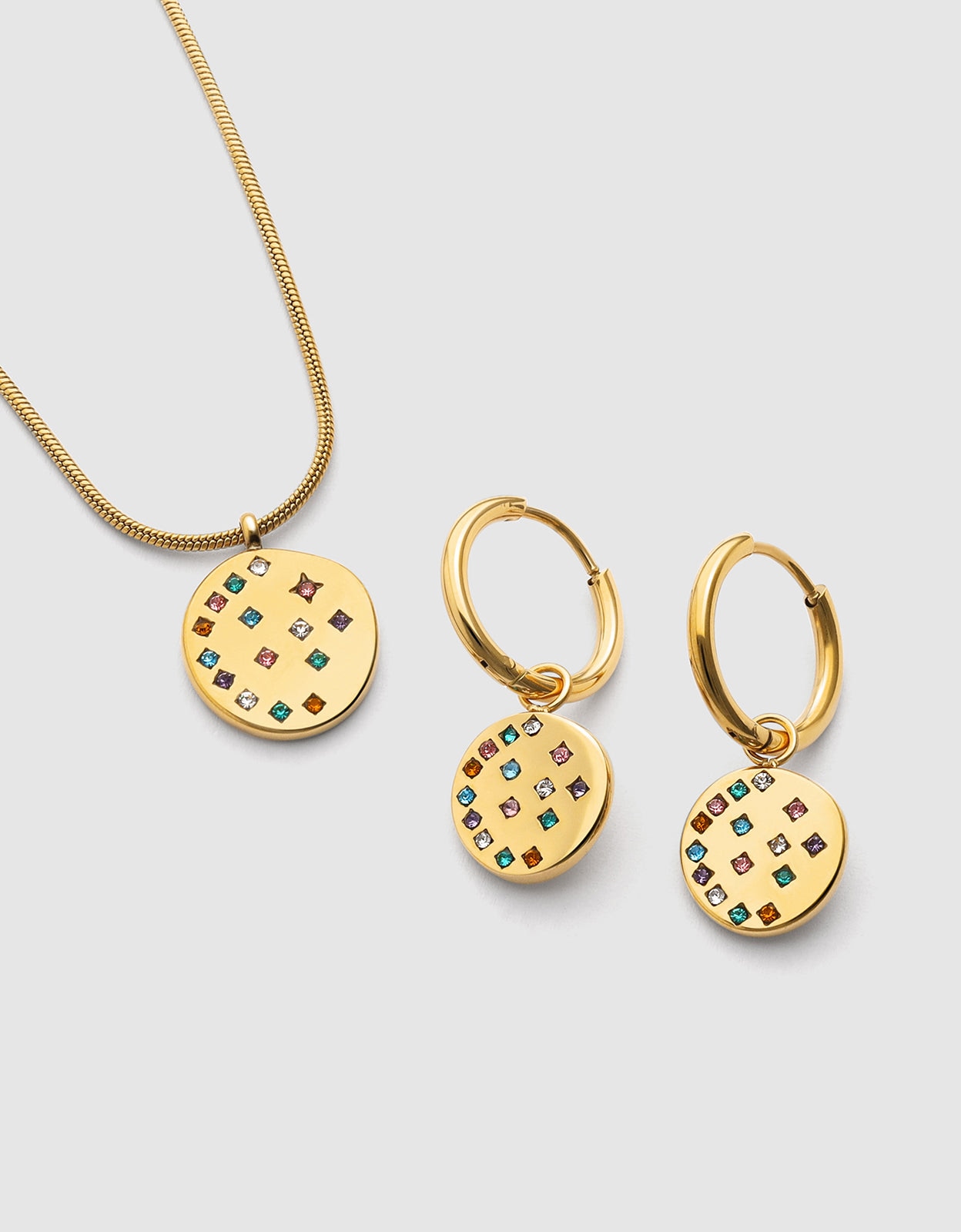 Imagem 0 de Pack Presente Rosa Colar e Brincos Bling Rainbow de Aço Banhado em Ouro