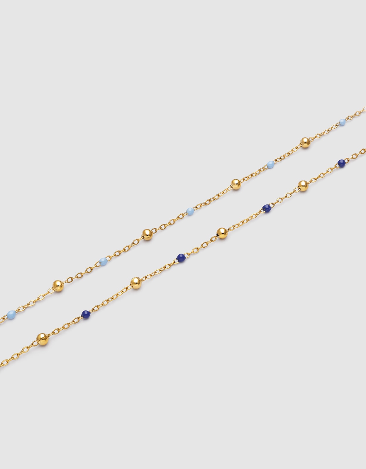 Pack 2 Pulseiras Tornozeleiras Amizade Azul de Aço Banhado a Ouro Multicolor-3