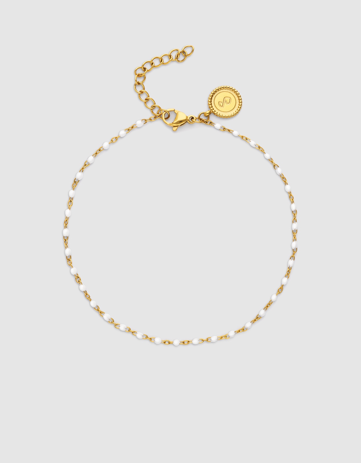 Pulseira Tornozeleira Dots em Branco de Aço Banhado a Ouro Branco-1