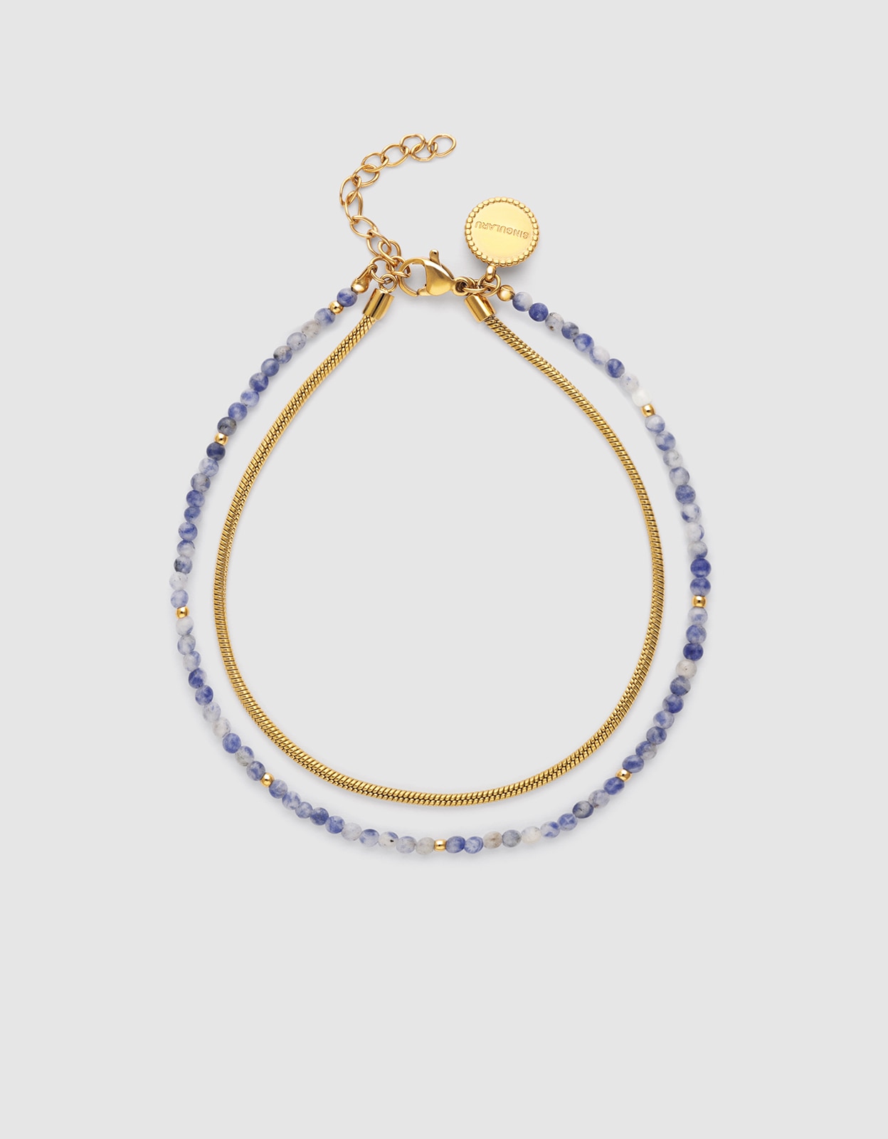 Imagem 0 de Pulseira de Corrente Dupla Cleopatra Azul de Aço Banhado a Ouro