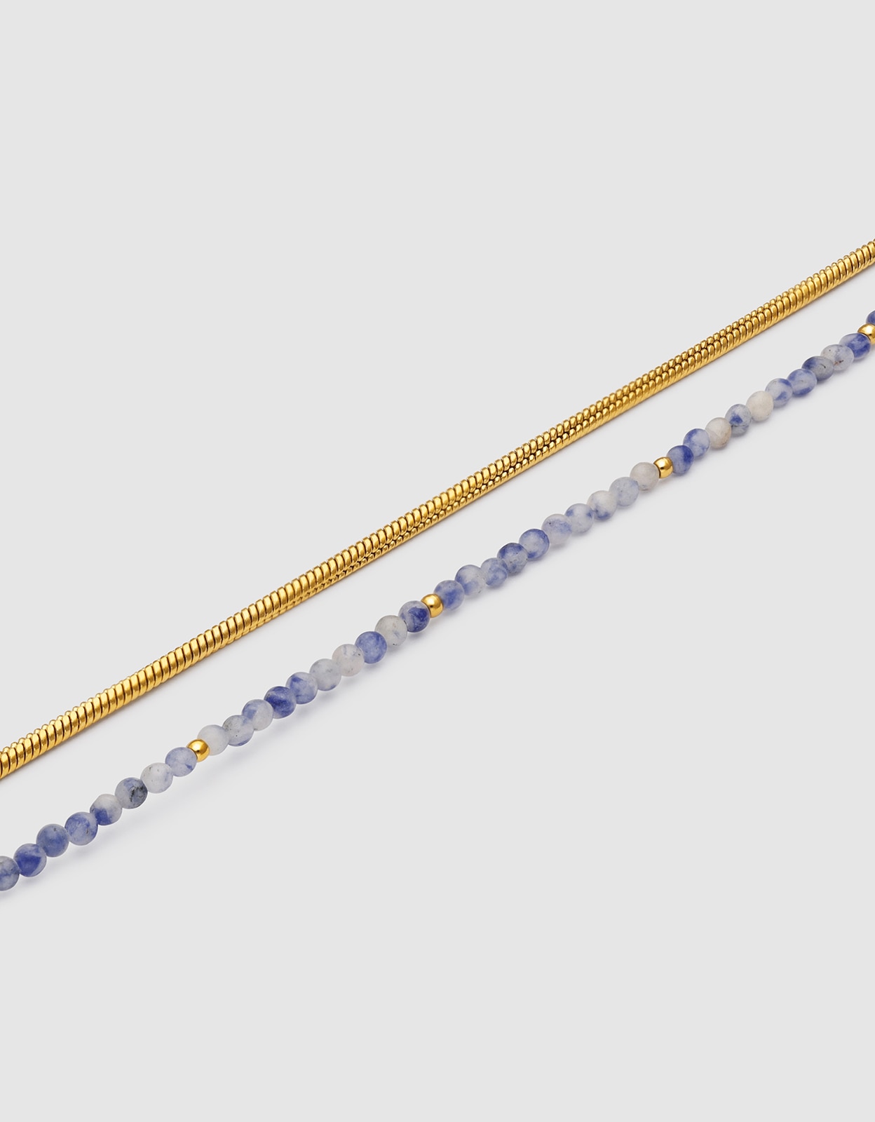 Pulseira Tornozeleira Dupla Cleopatra Azul de Aço Banhado a Ouro Azul-3