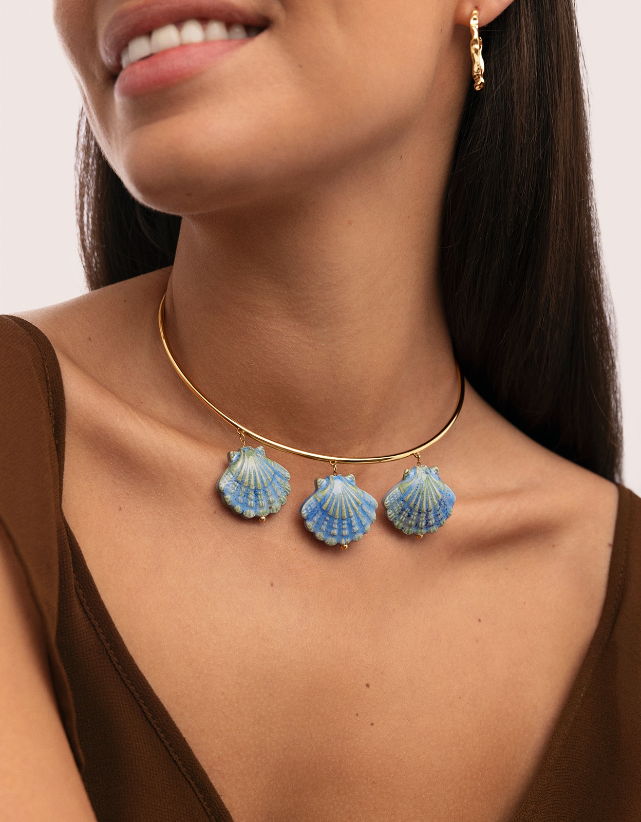 Choker Shelly Blue de Aço Banhado a Ouro Azul-3