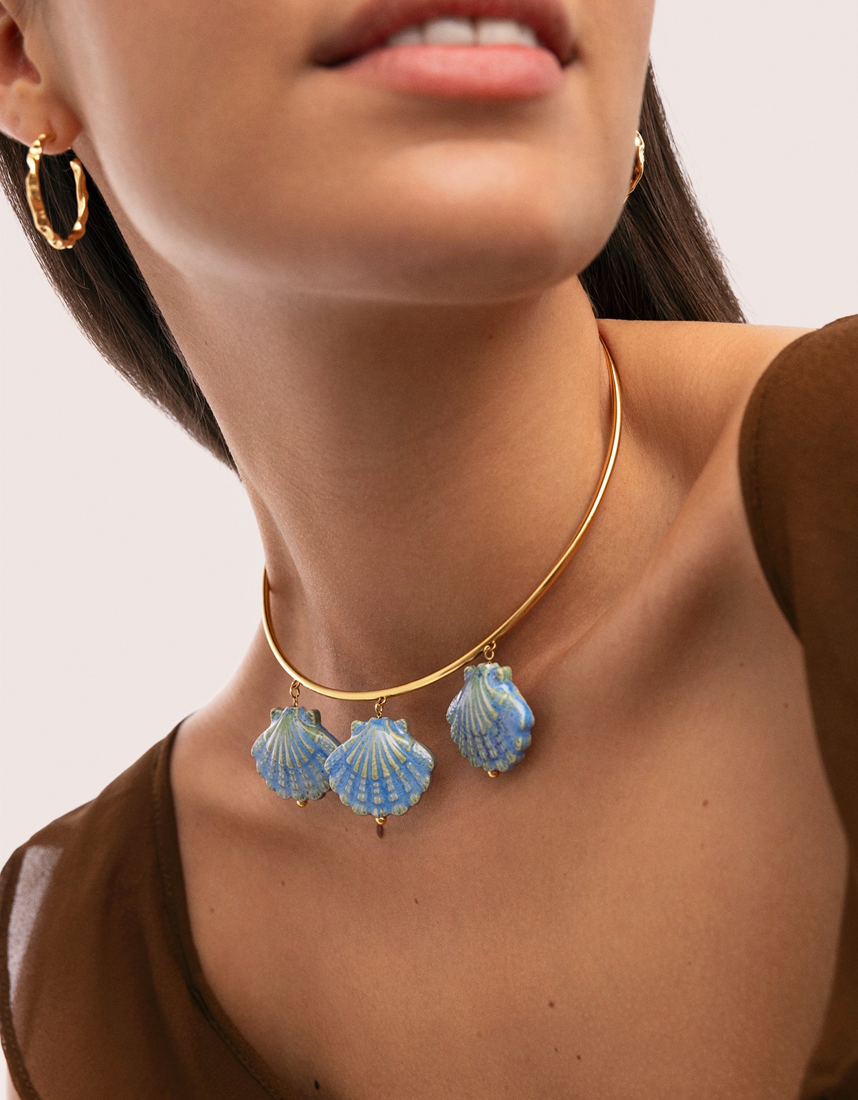 Choker Shelly Blue de Aço Banhado a Ouro Azul-5