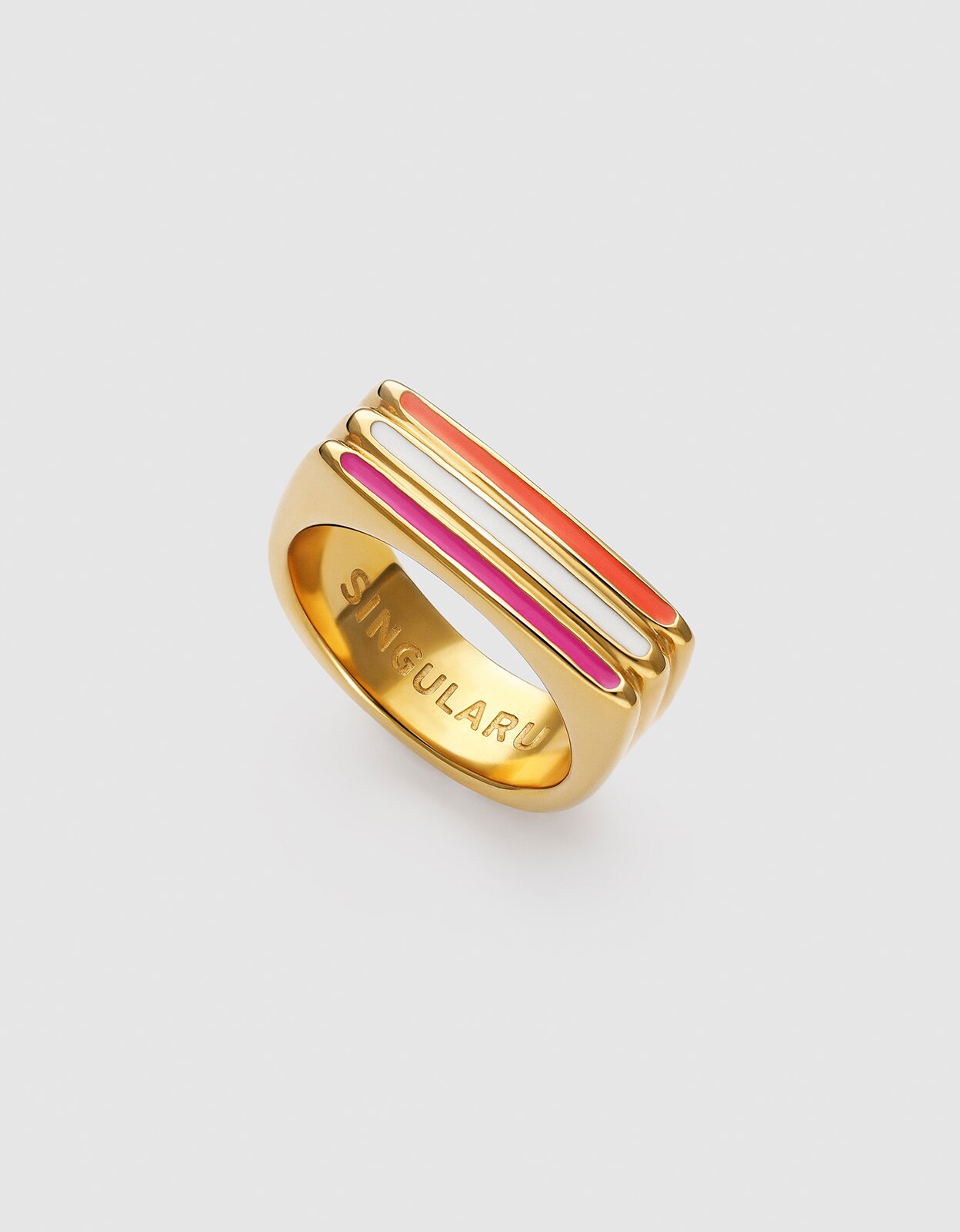 Anel de Selo Pixie Lines Enamel de Aço Banhado a Ouro Multicolor-3