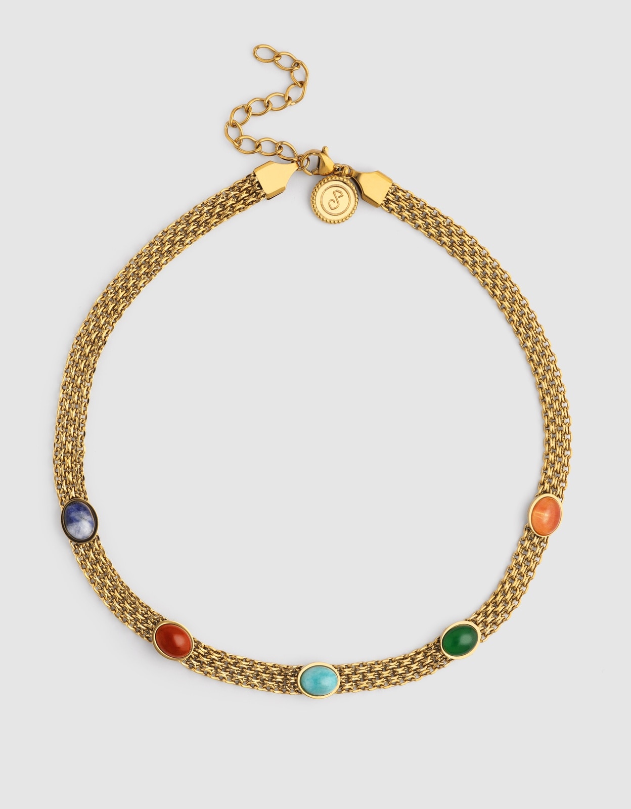 Choker Tape Stones de Aço Banhado a Ouro Multicolor-4