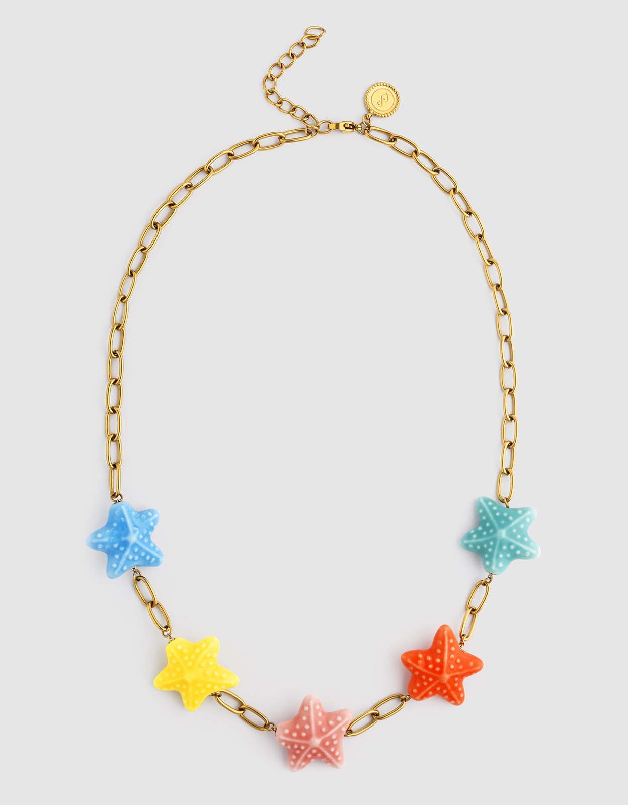 Colar Starfish Chic Color de Aço Banhado em Ouro Multicolor-5