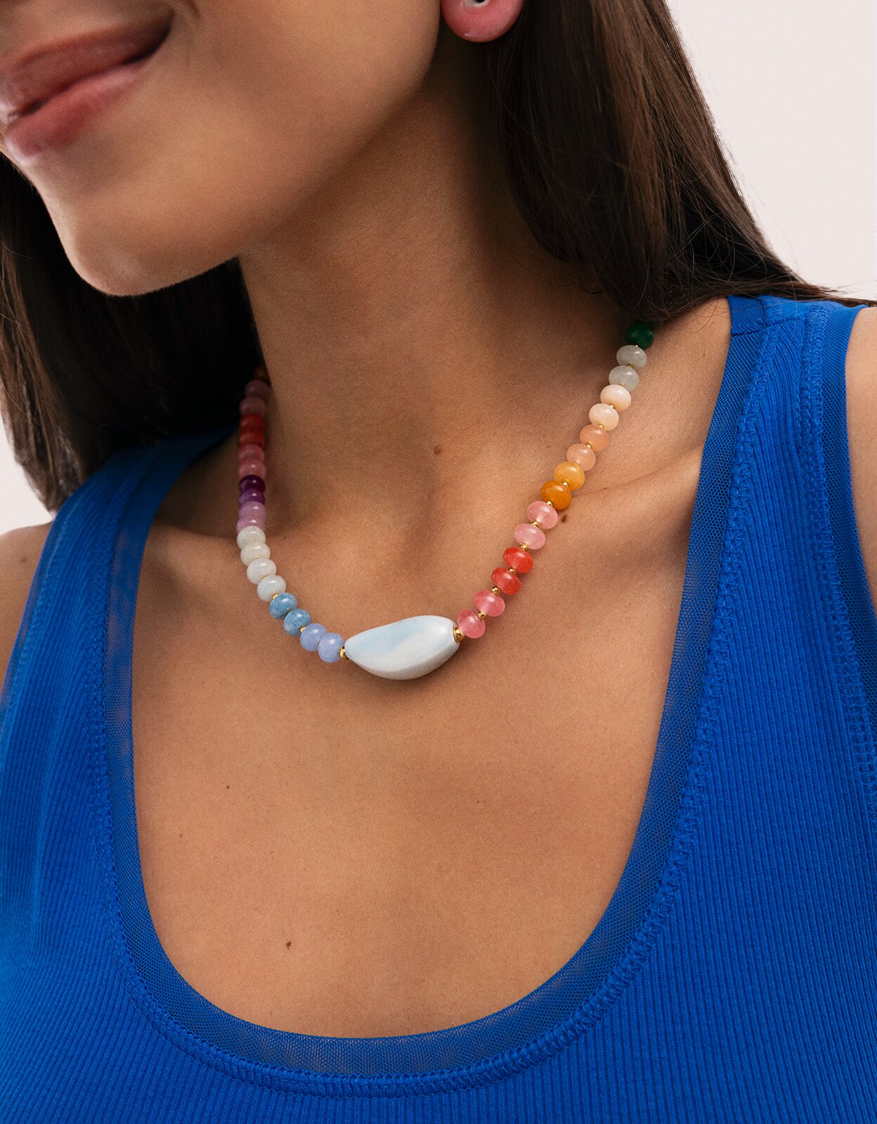 Colar Gummy Stones de Aço Banhado a Ouro Multicolor-3