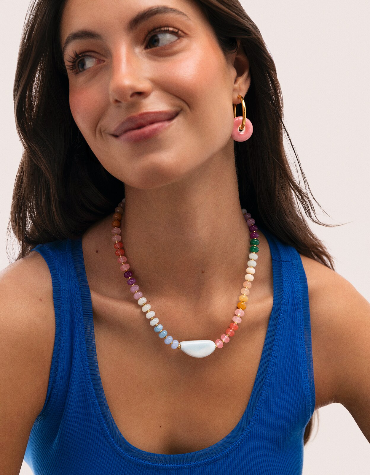 Colar Gummy Stones de Aço Banhado a Ouro Multicolor-6