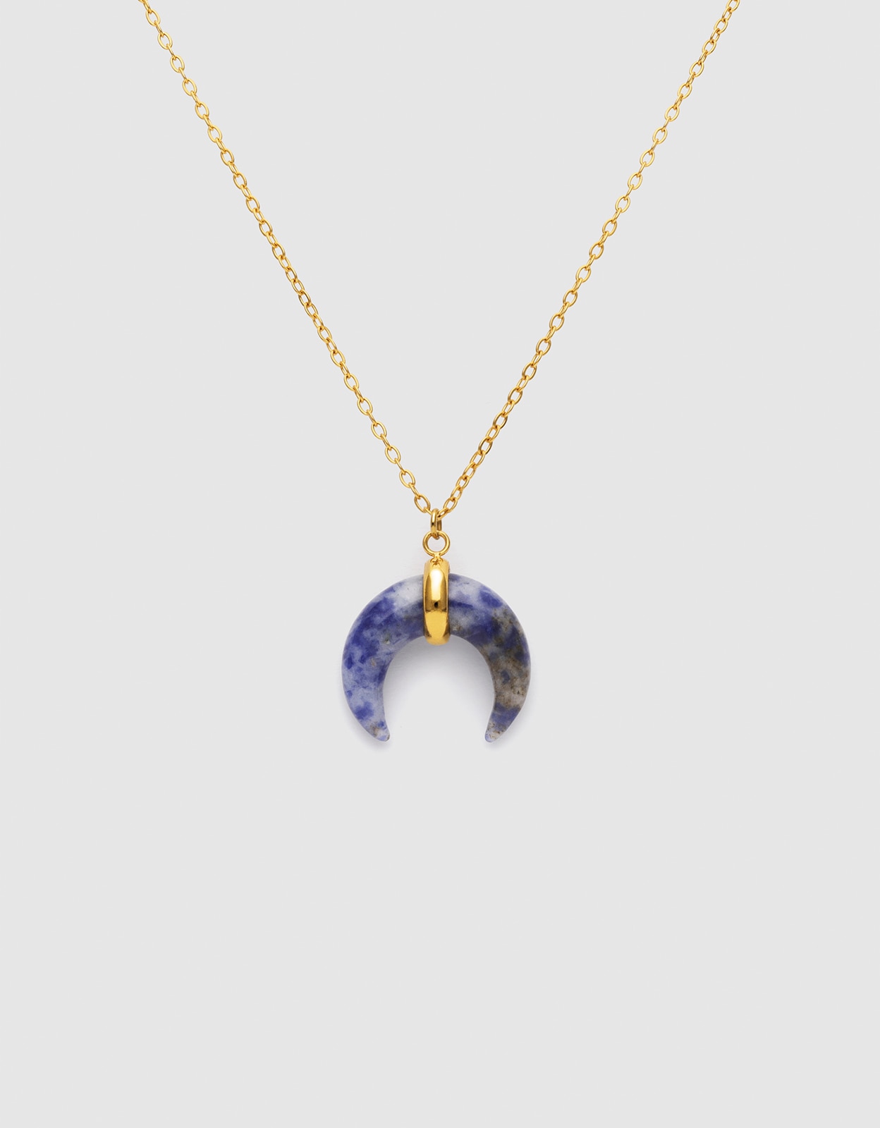 Colar Mini Moon Azul de Aço Banhado a Ouro Azul-1