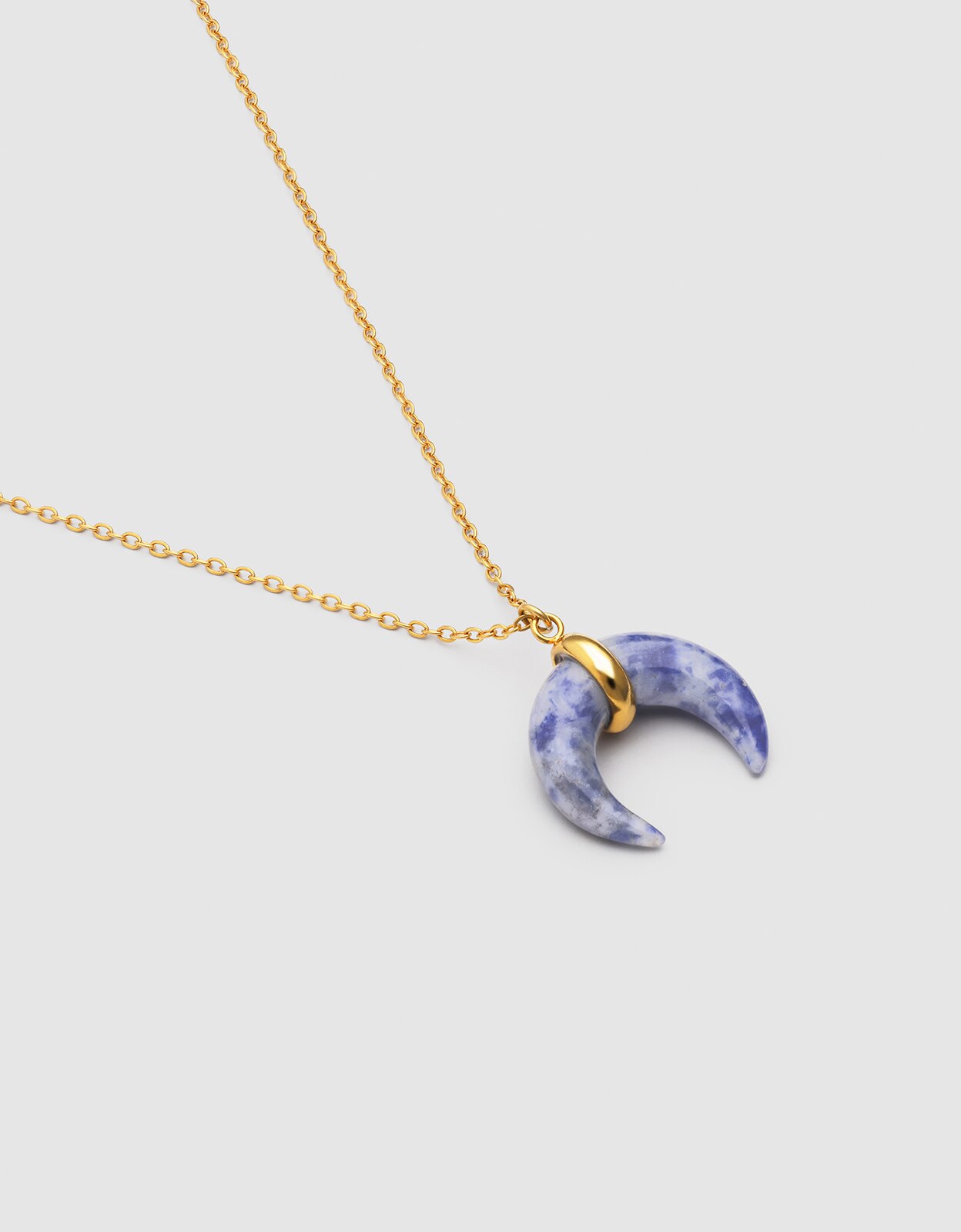 Colar Mini Moon Azul de Aço Banhado a Ouro Azul-3