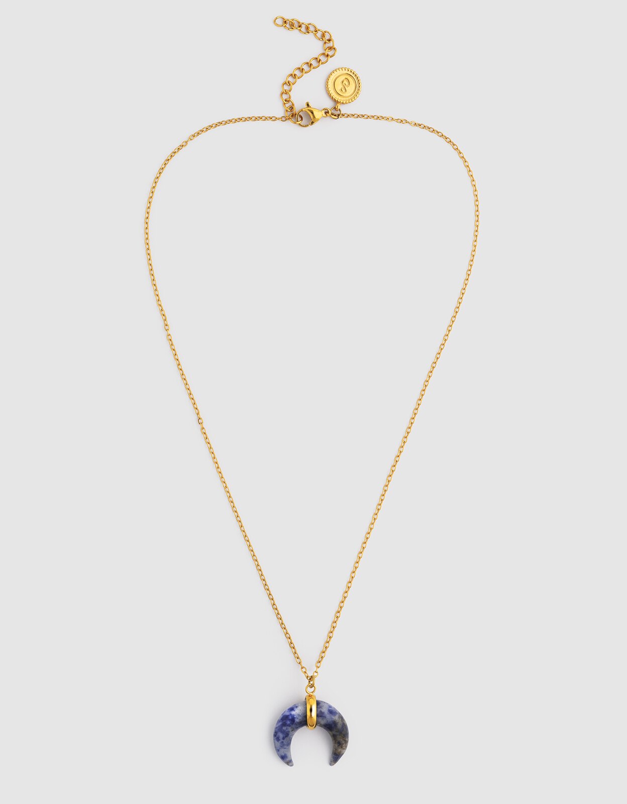 Colar Mini Moon Azul de Aço Banhado a Ouro Azul-4