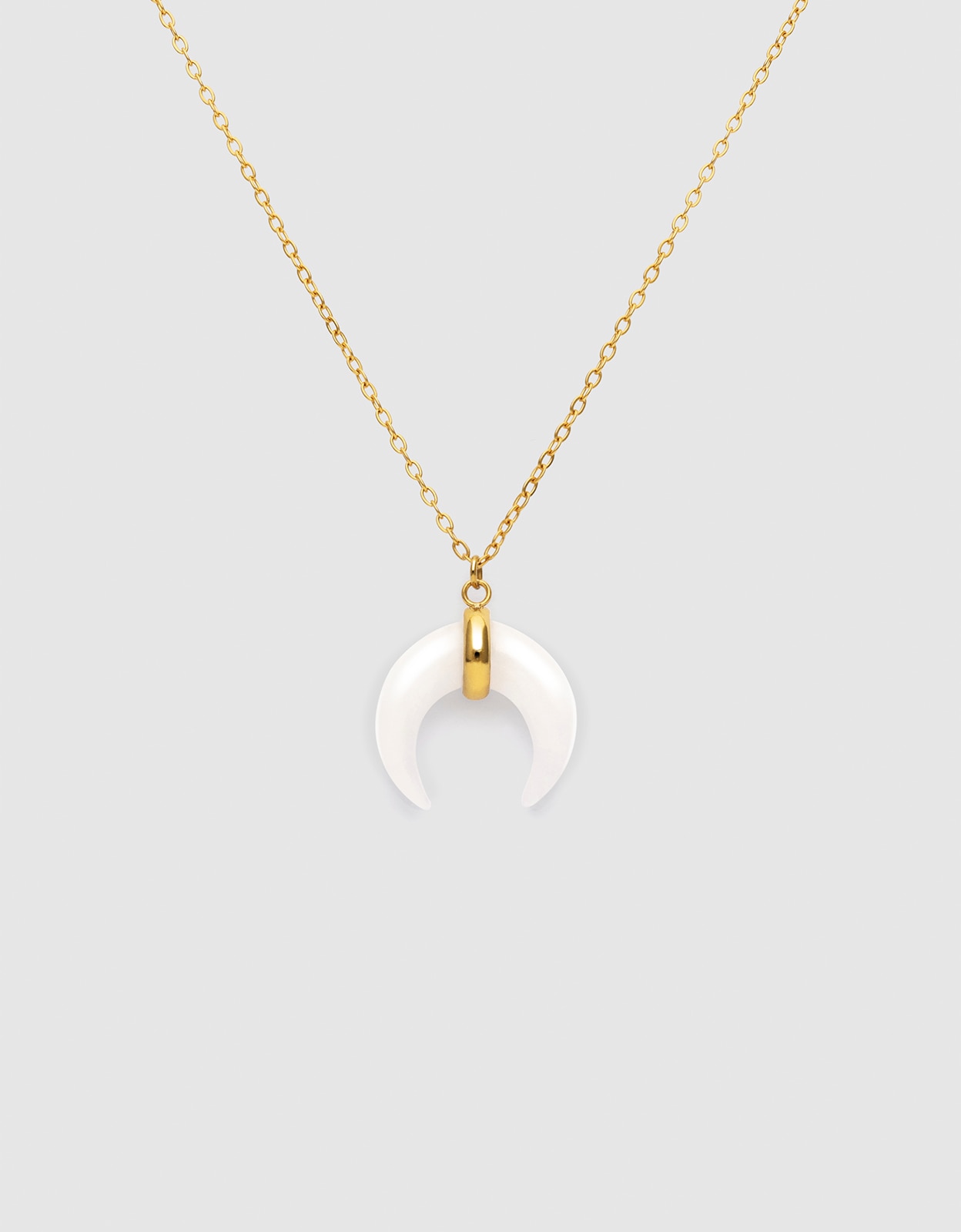 Colar Mini Moon Branco de Aço Banhado a Ouro Branco-1