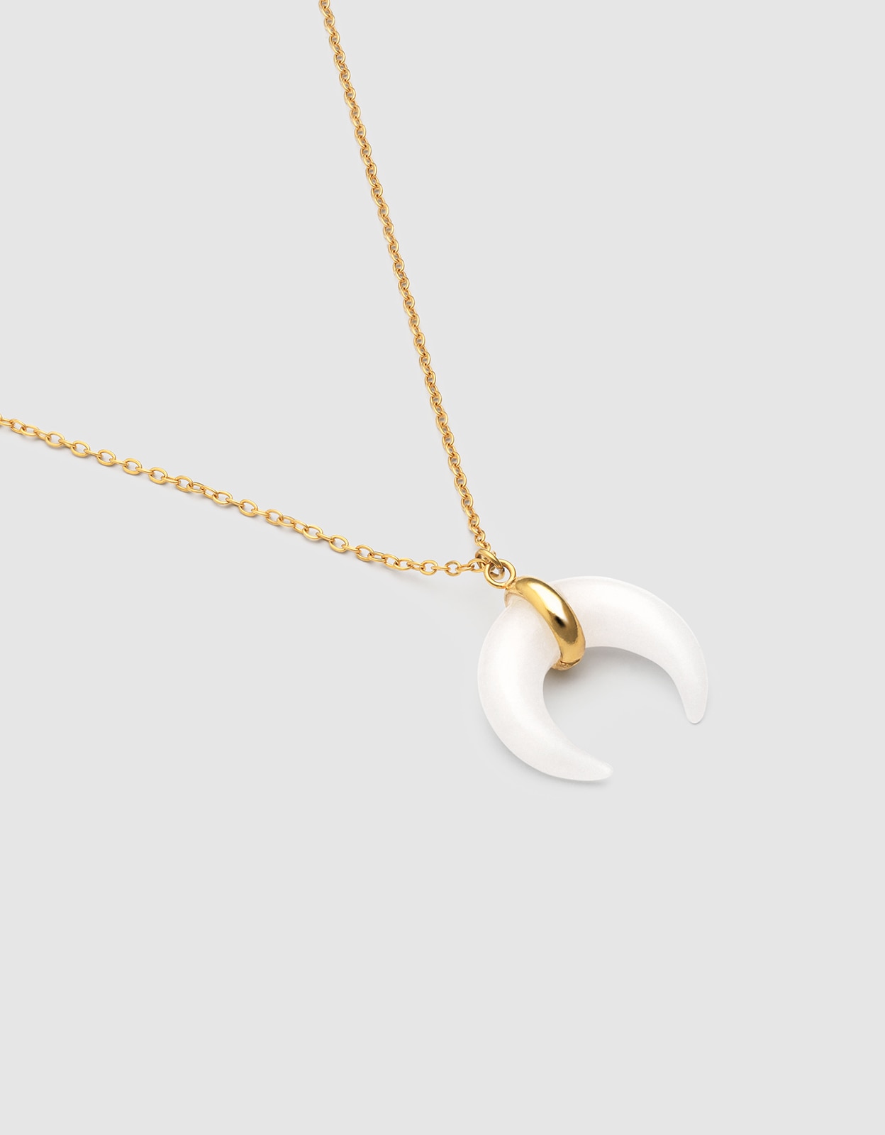 Colar Mini Moon Branco de Aço Banhado a Ouro Branco-3
