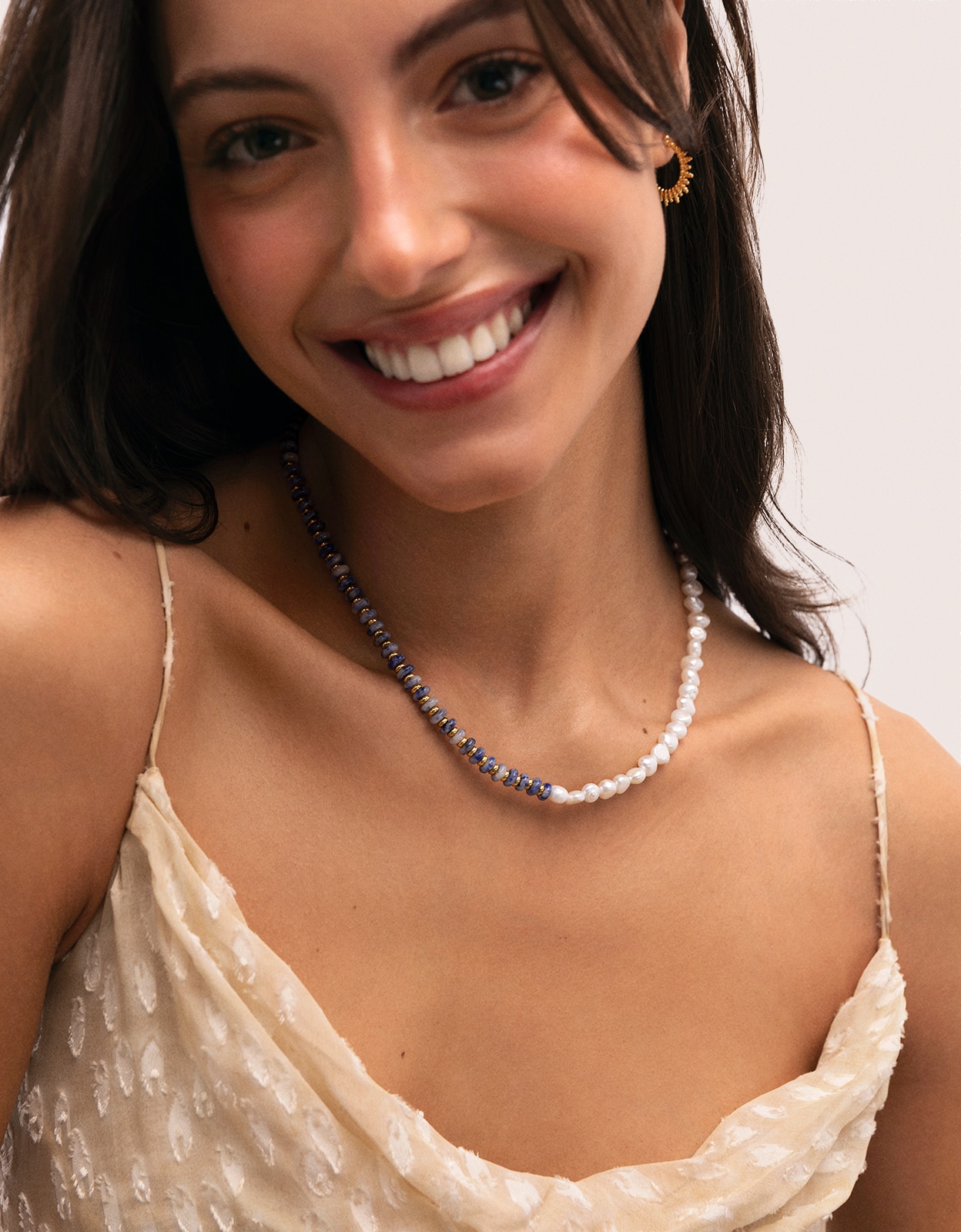 Colar Índigo Pearl de Aço Banhado a Ouro Azul-2