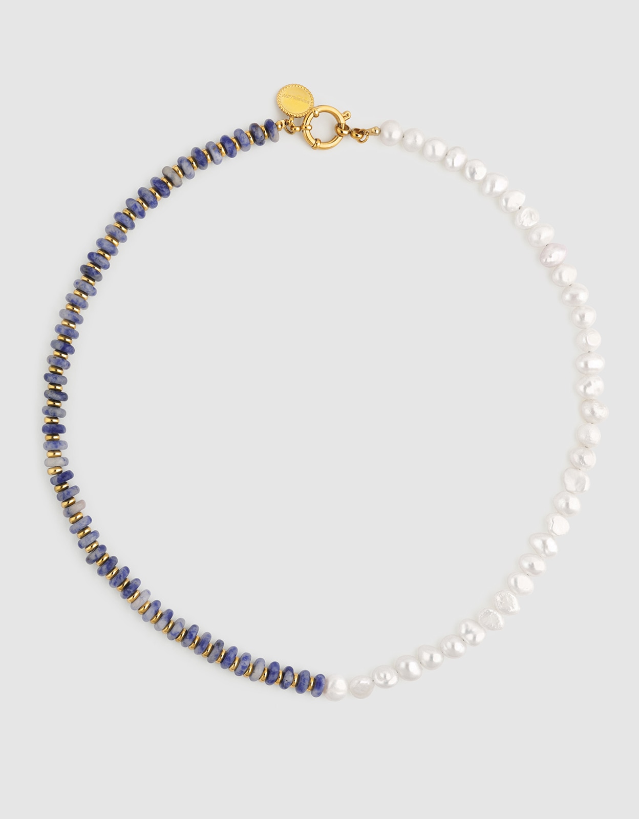 Colar Índigo Pearl de Aço Banhado a Ouro Azul-4