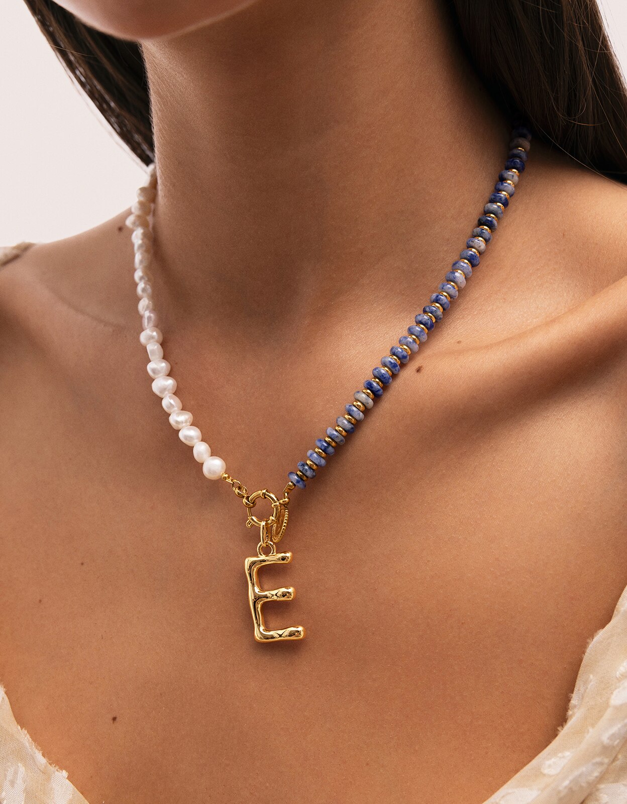 Colar Índigo Pearl de Aço Banhado a Ouro Azul-5