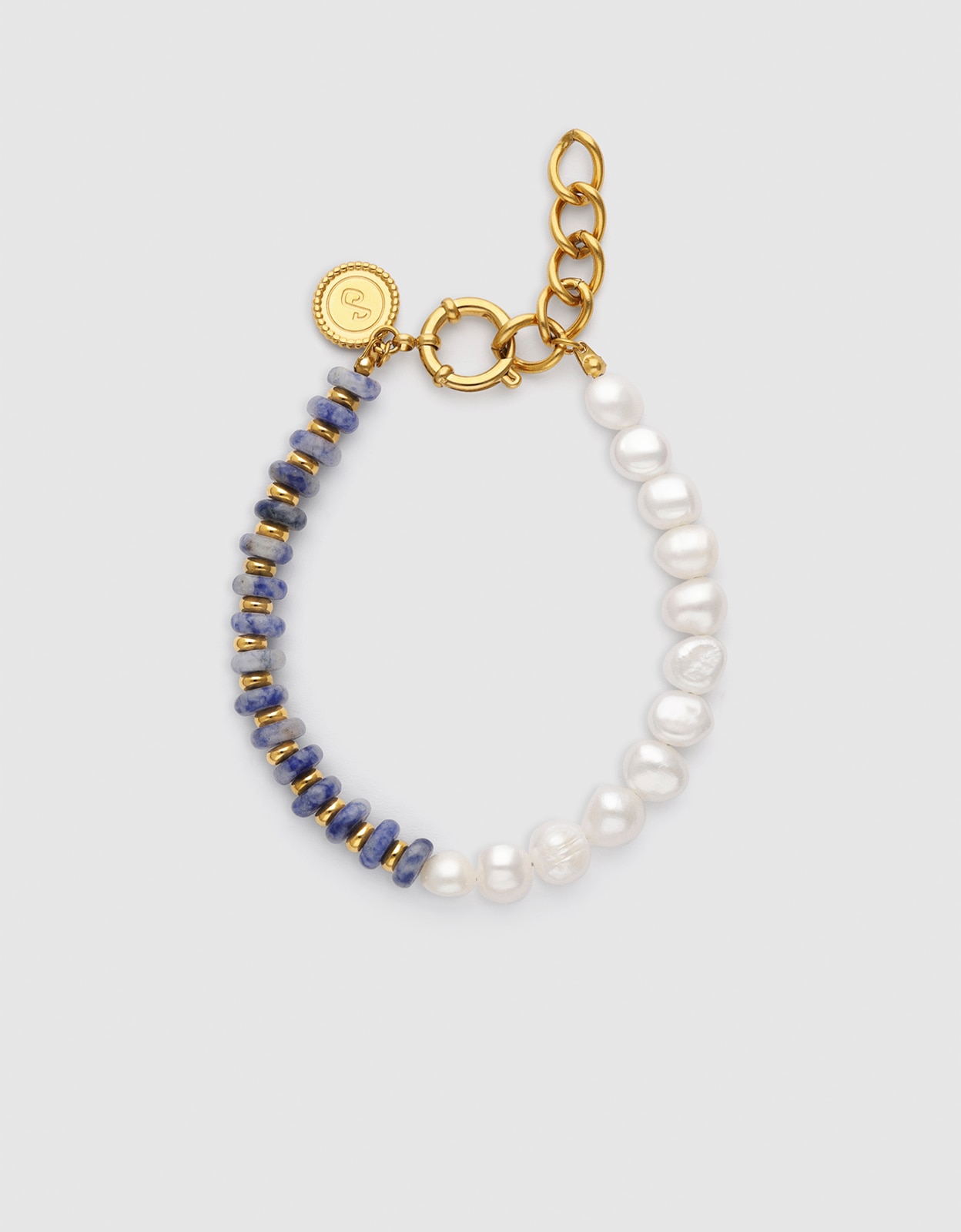 Imagem 0 de Pulseira com Elos Índigo Pearl de Aço Banhado a Ouro