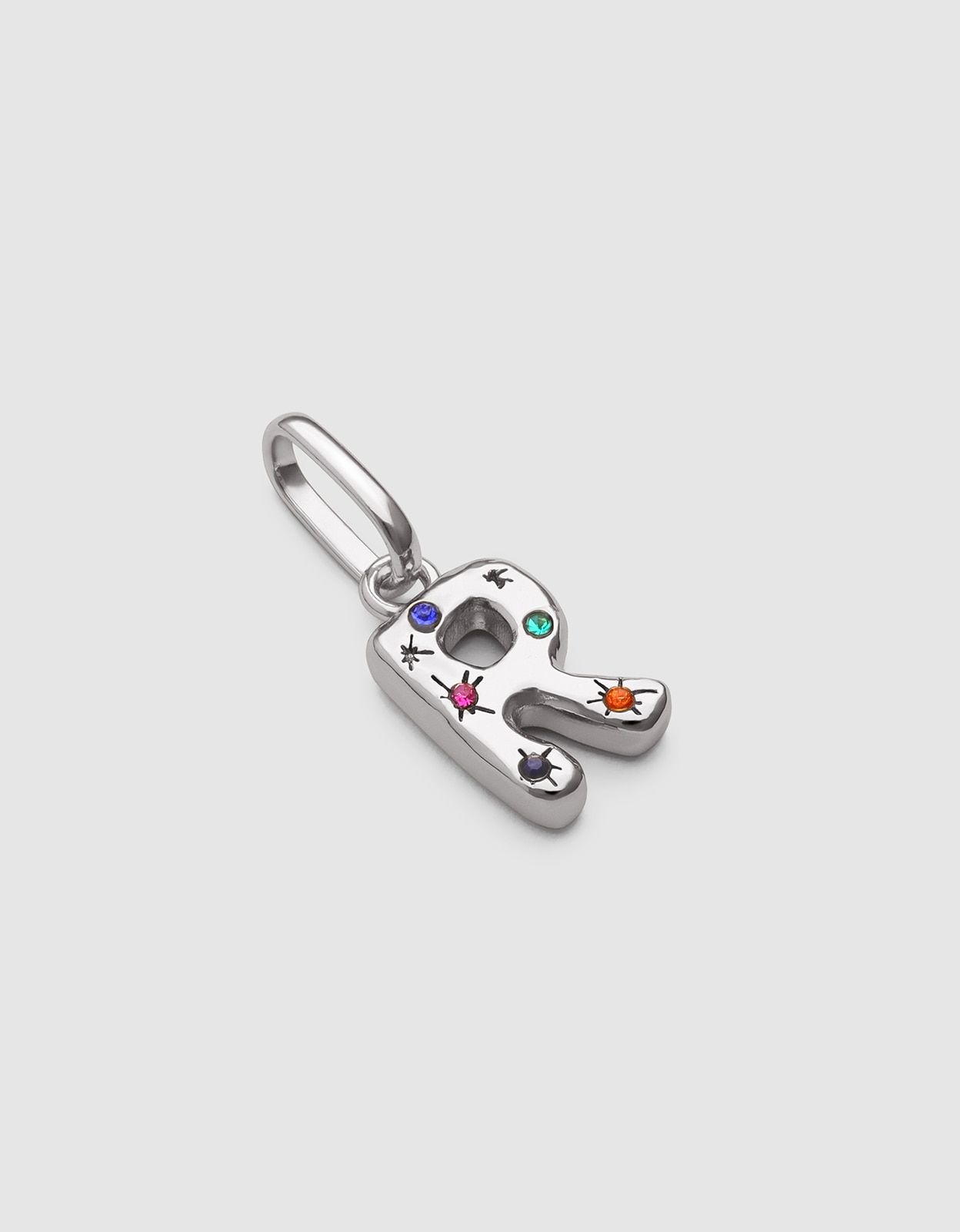 Charm Inicial Organic Colors de Liga de Metais Banhado em Ródio - R Multicolor-3