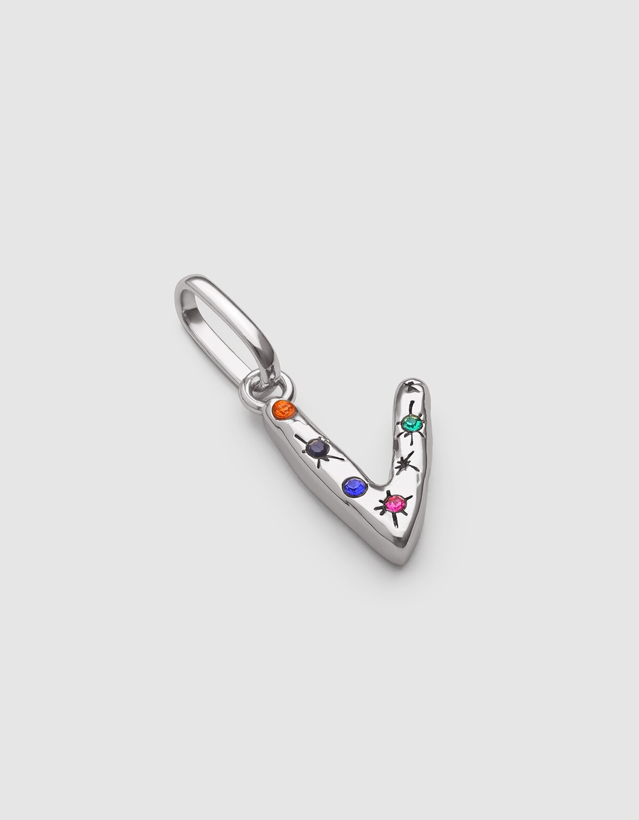 Charm Inicial Organic Colors de Liga de Metais Banhado em Ródio - V Multicolor-3