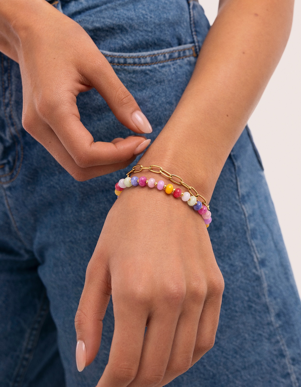 Pulseira de Elos Bali Chic Stones de Aço Banhado a Ouro Multicolor-3