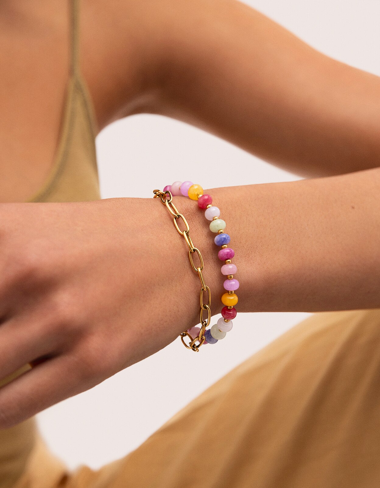Pulseira de Elos Bali Chic Stones de Aço Banhado a Ouro Multicolor-5