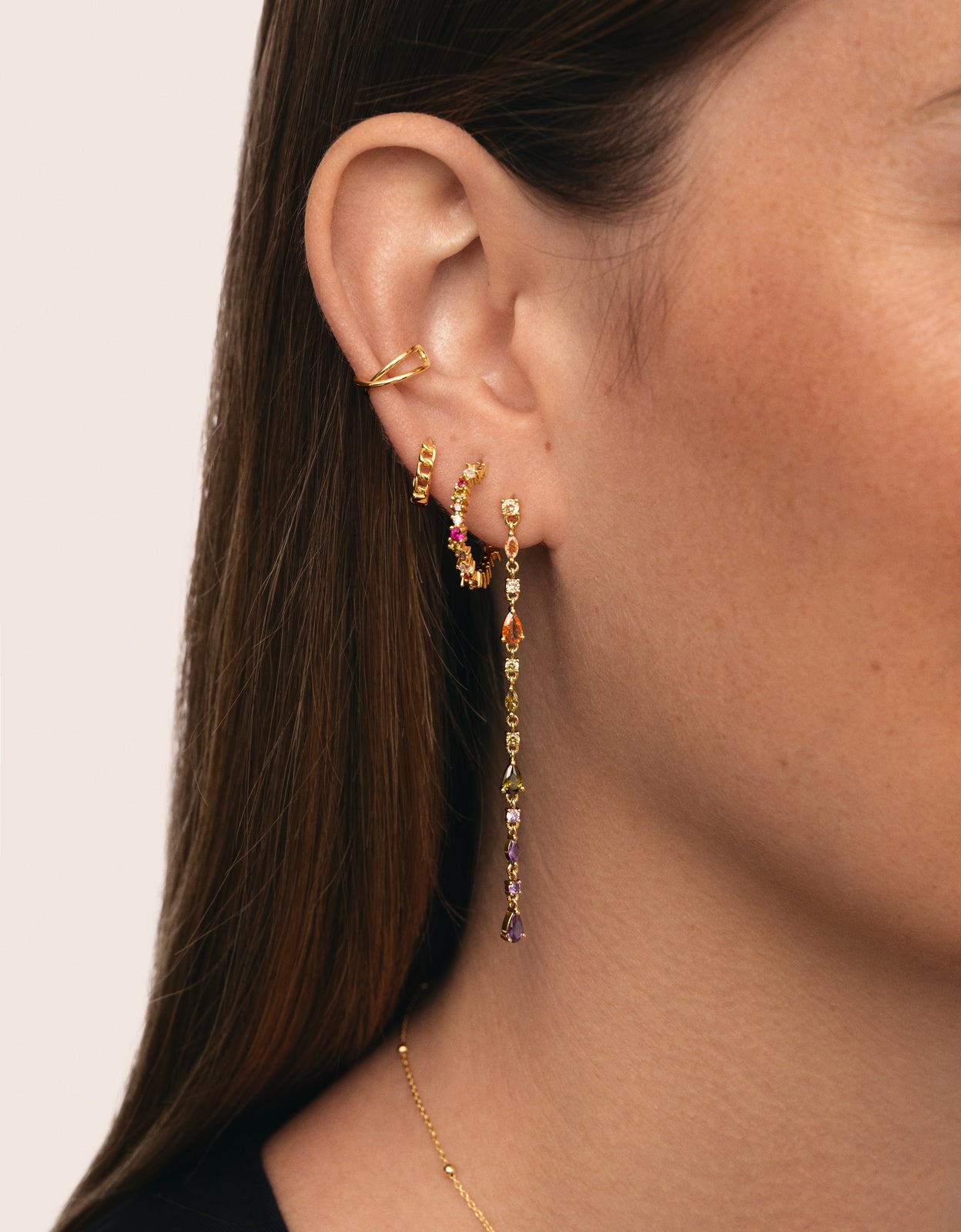 Brincos de Argola Estellar Colors de Liga de Metais Banhado em Ouro Multicolor-6