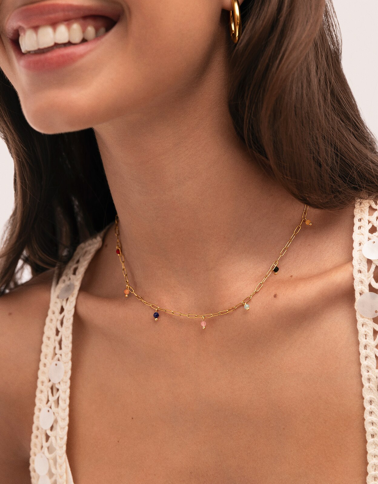 Colar Chic Dancing Stones de Aço Banhado a Ouro Multicolor-2