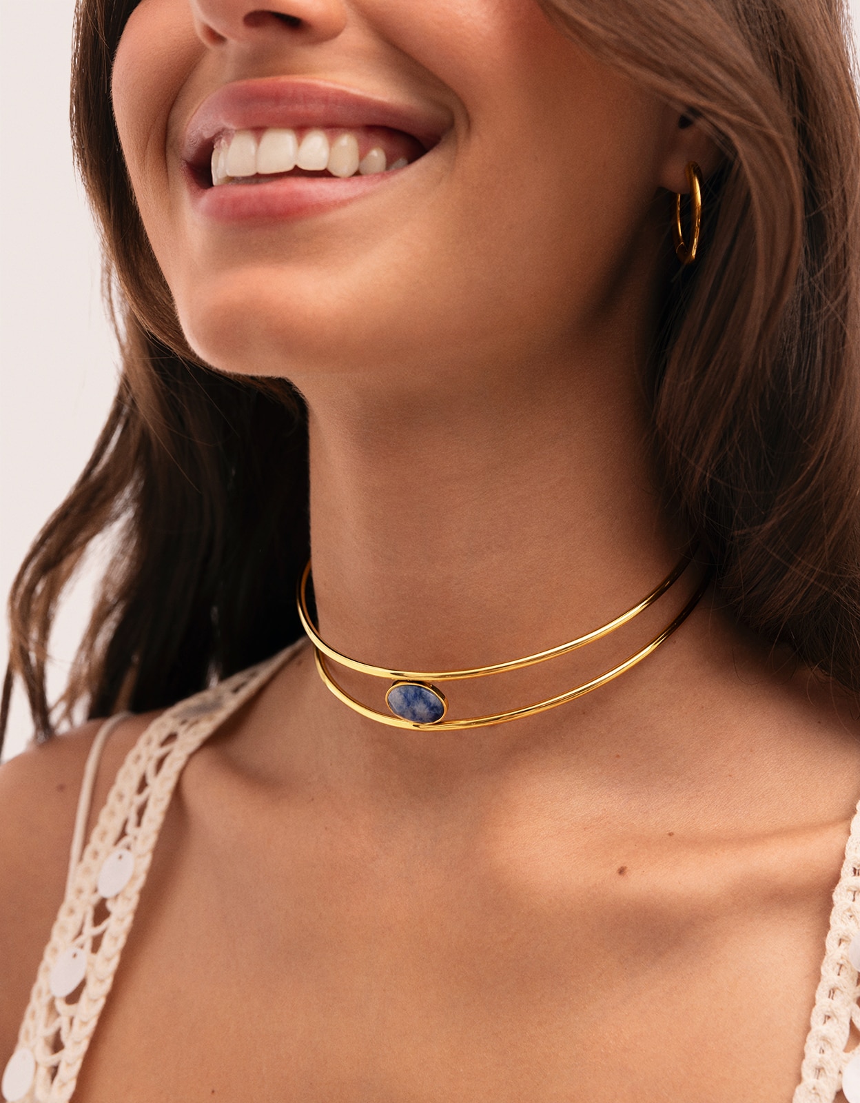 Choker Cianita de Aço Banhado em Ouro Azul-3