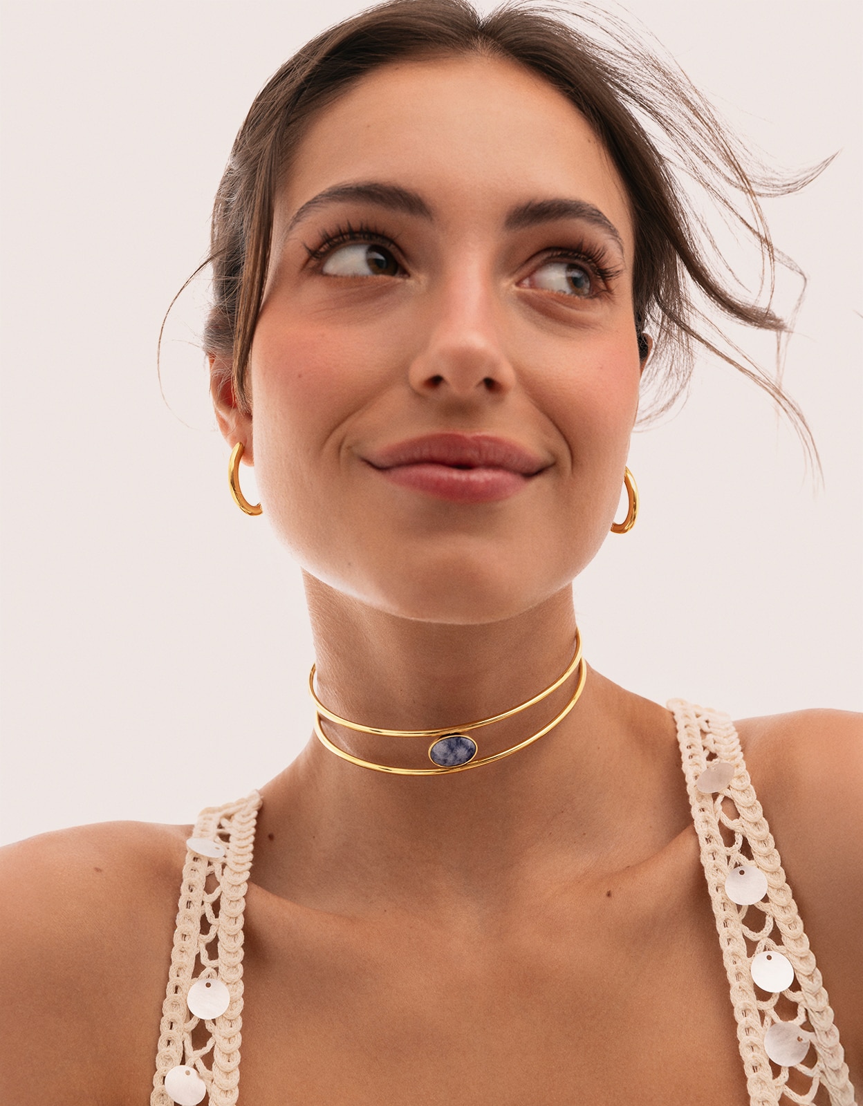 Choker Cianita de Aço Banhado em Ouro Azul-5