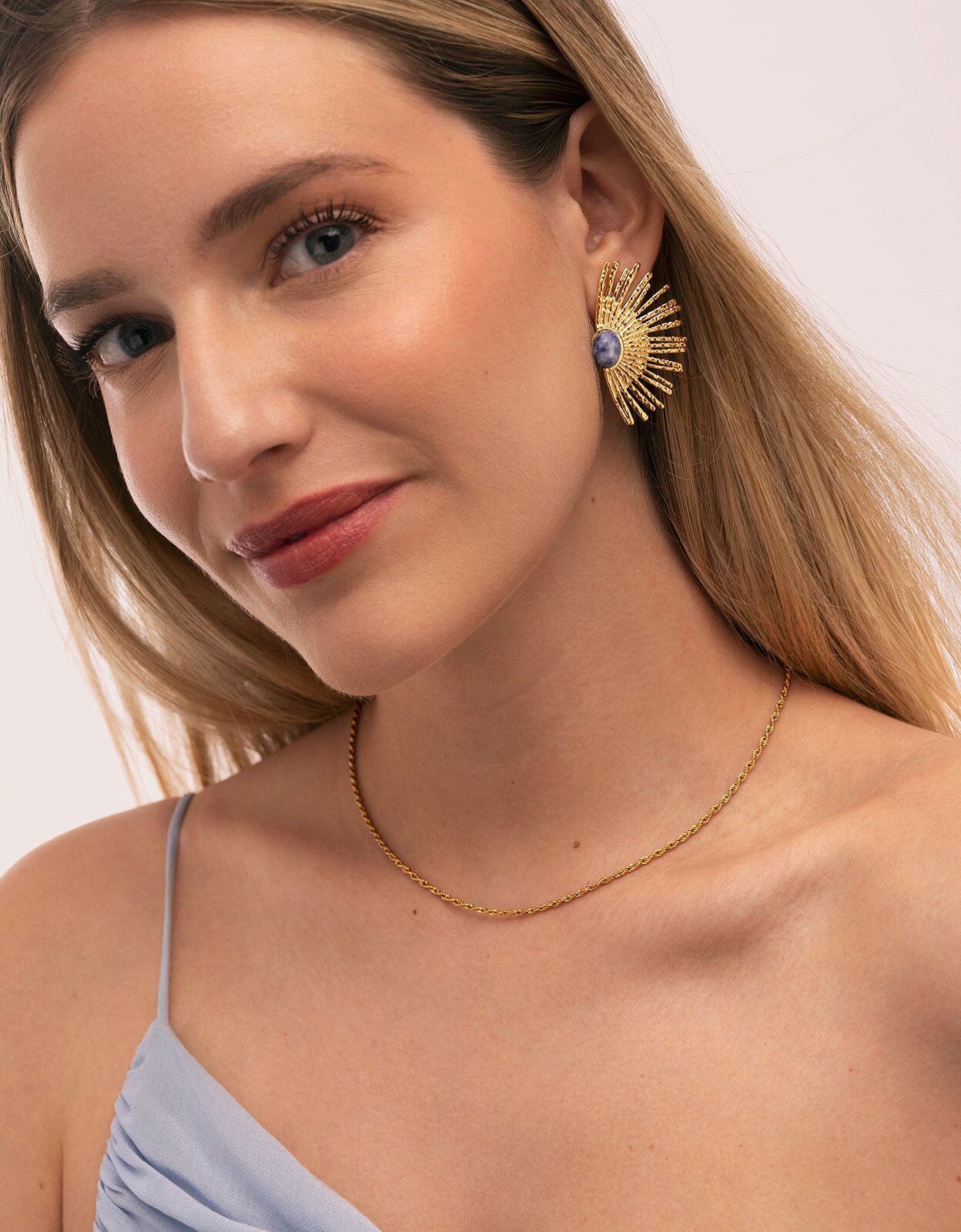 Pack Presente Colar e Brincos em Azul de Aço com Banho de Ouro Azul-2