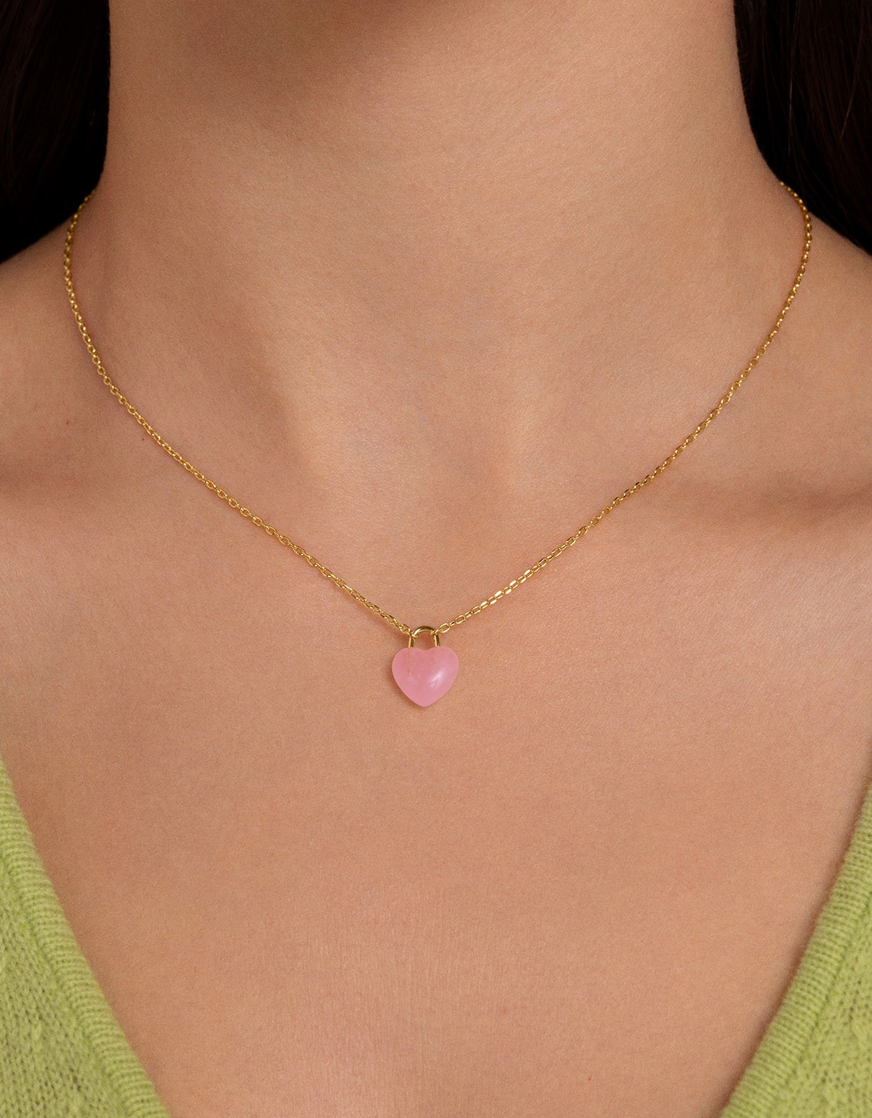 Colar Sweet Heart Pink Stone de Liga de Metais Banhado a Ouro Rosa-2