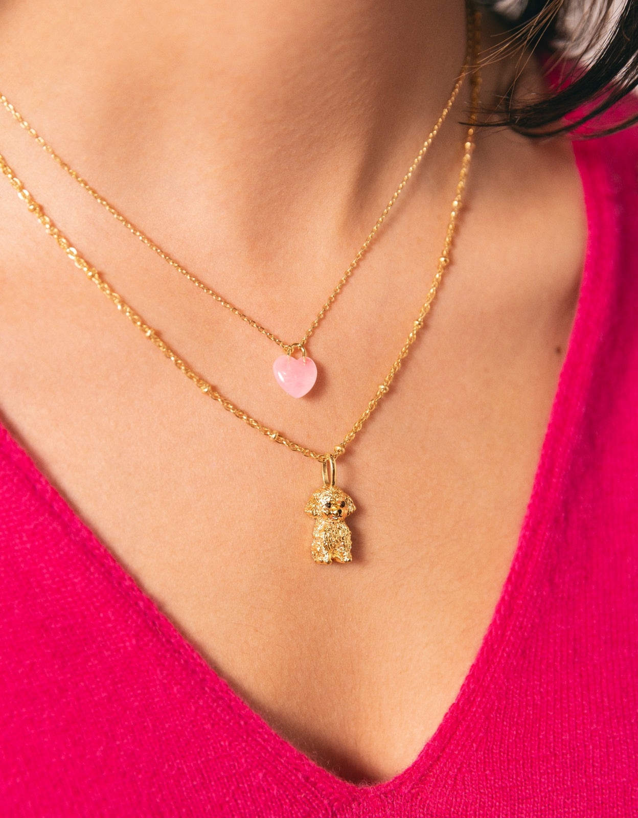 Colar Sweet Heart Pink Stone de Liga de Metais Banhado a Ouro Rosa-5
