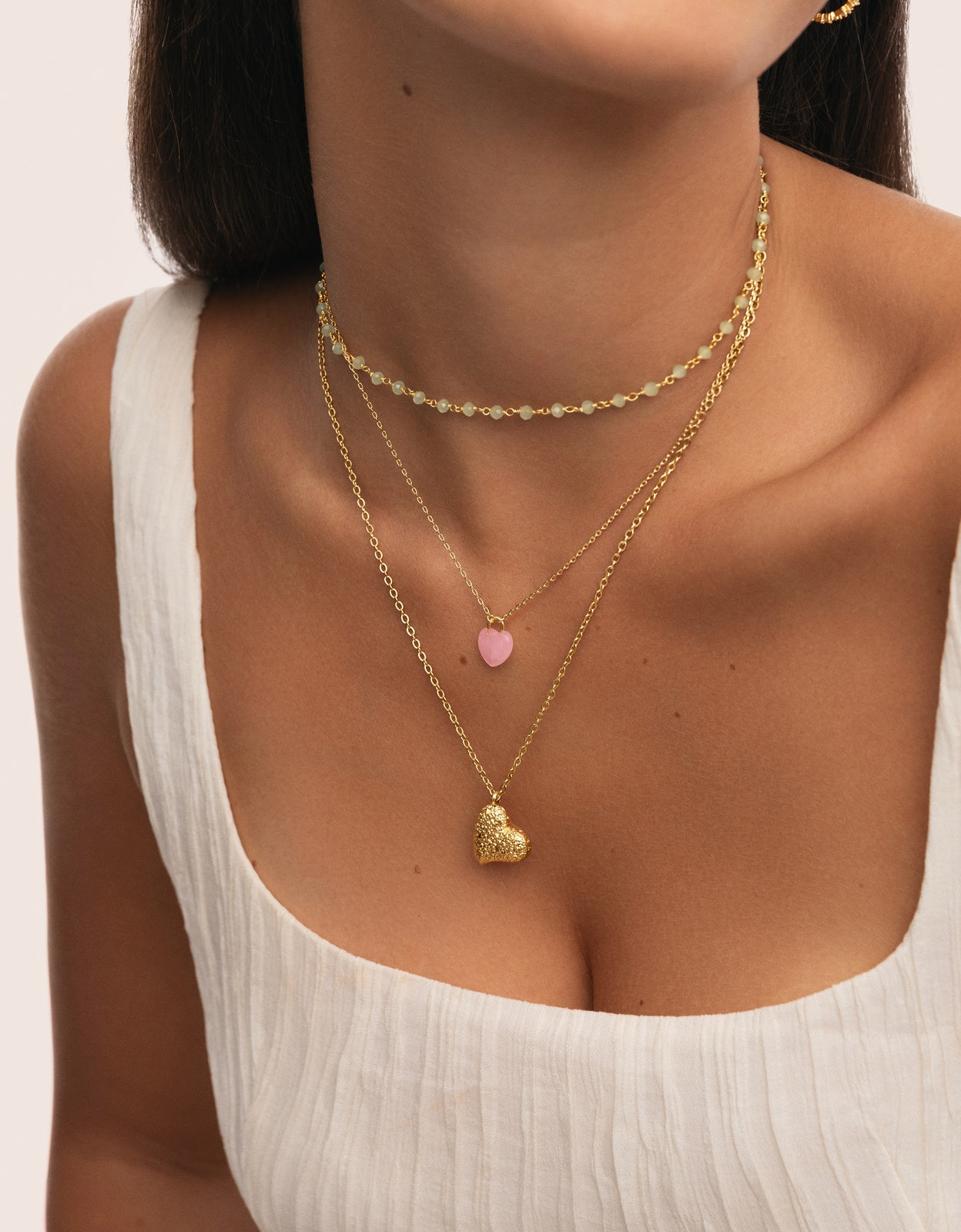 Colar Sweet Heart Pink Stone de Liga de Metais Banhado a Ouro Rosa-6