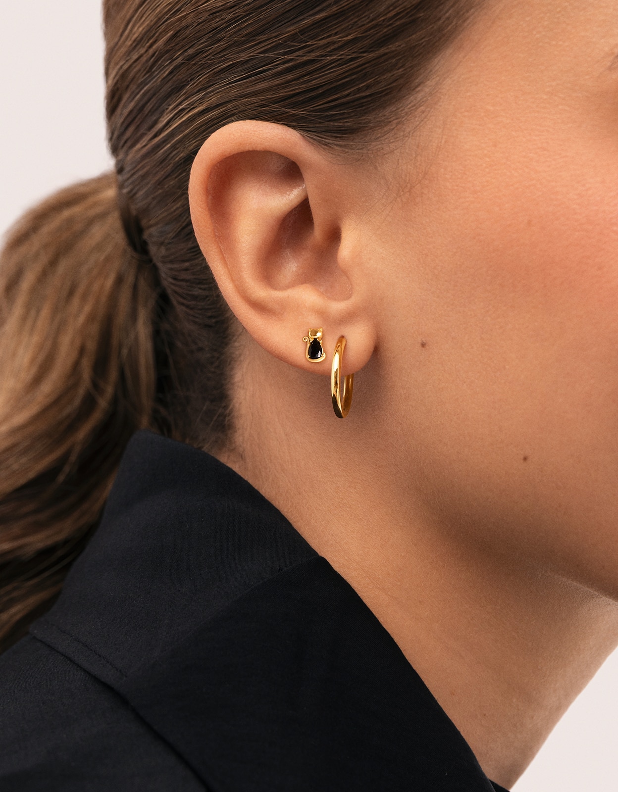 Piercing Cat Black de Liga de Metais Banhado a Ouro Preto-2