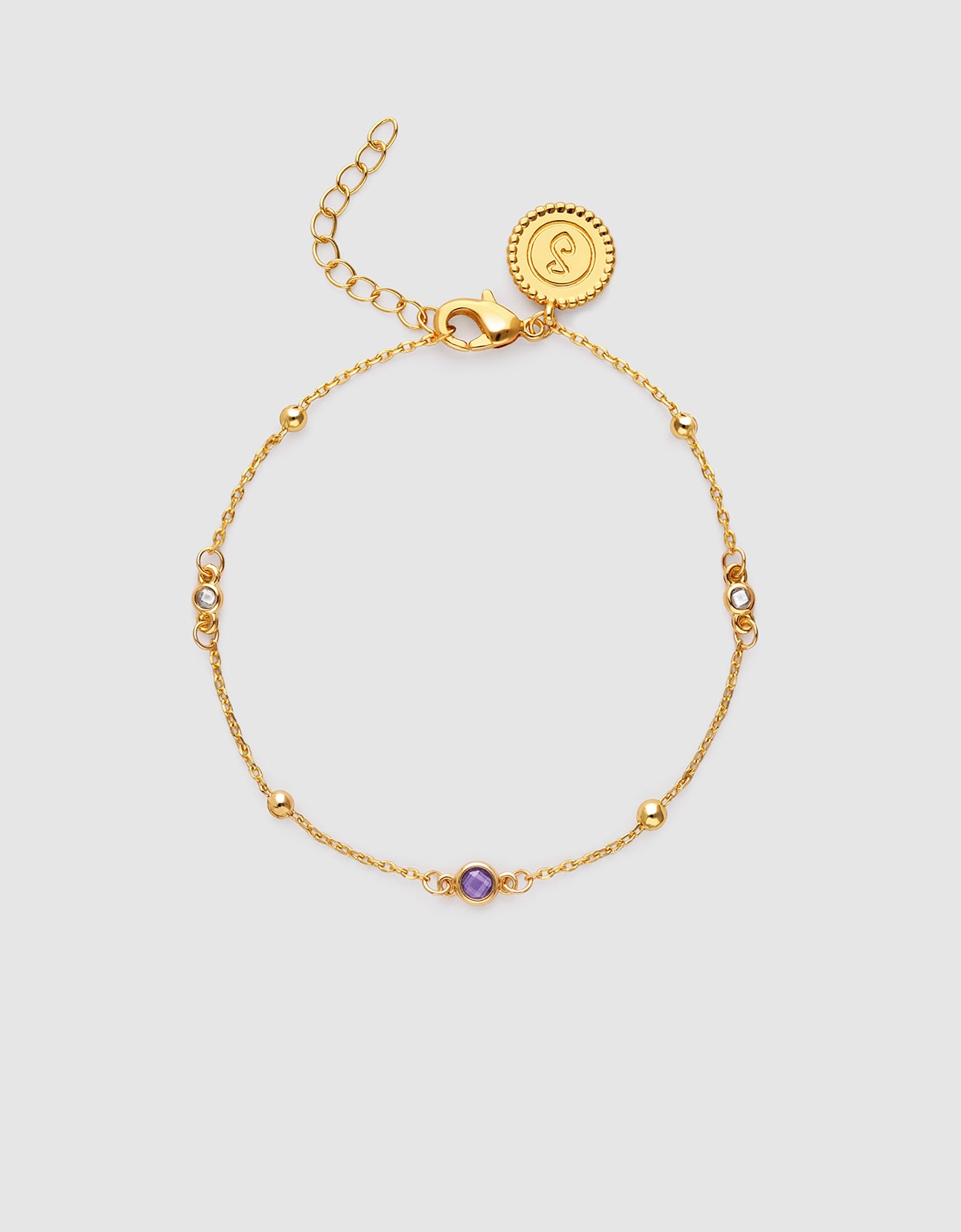 Imagem 0 de Pulseira de Corrente Birthstone de Liga de Metais Banhada a Ouro - Fevereiro