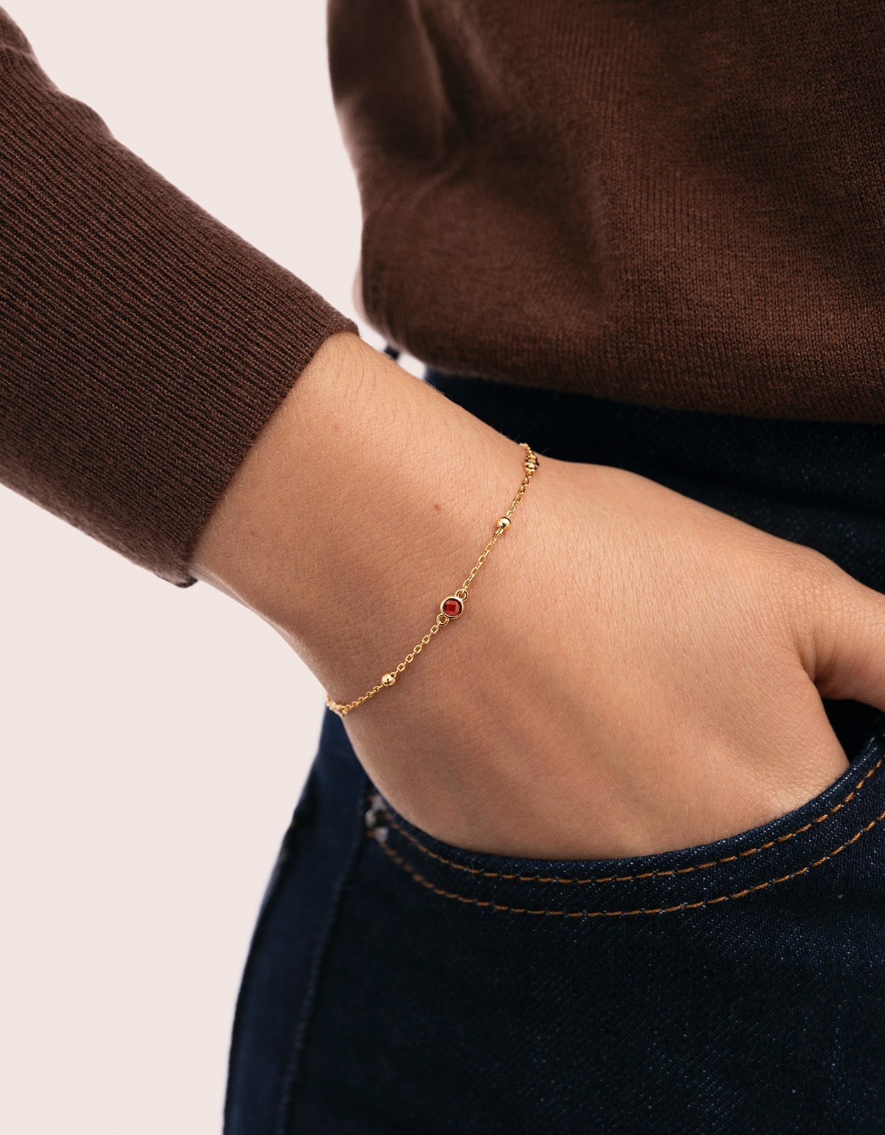 Pulseira de Corrente Birthstone de Liga de Metais Banhada a Ouro - Julho Dourado-2