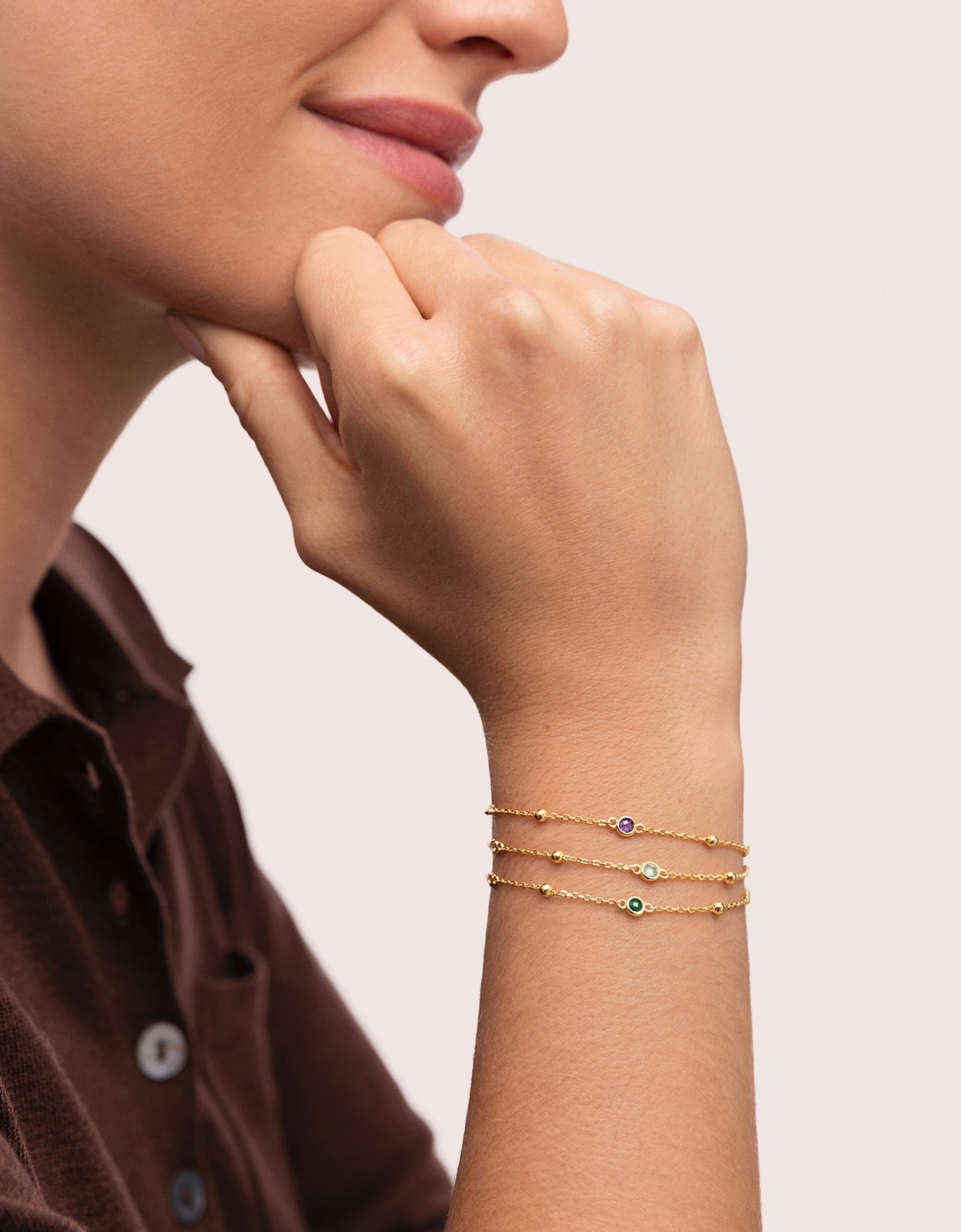 Pulseira de Corrente Birthstone de Liga de Metais Banhado em Ouro - Setembro Dourado-4