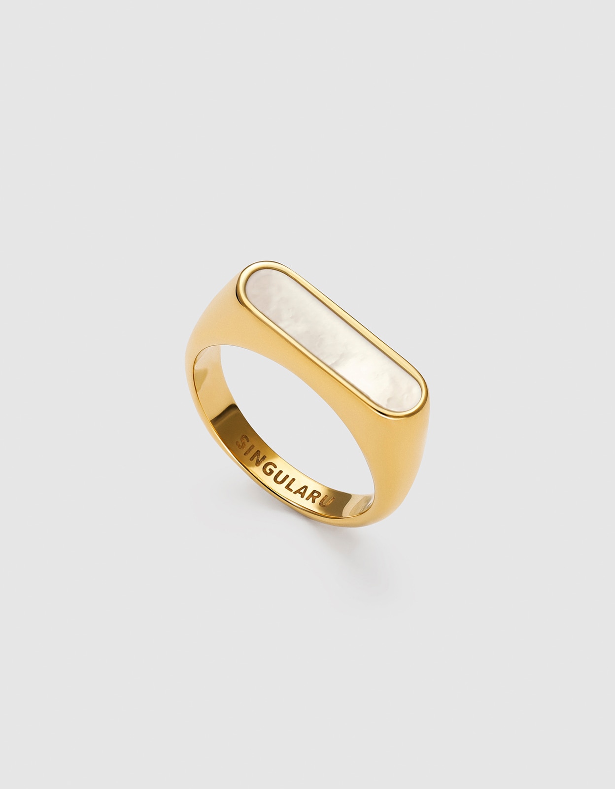 Anel Proa Madrepérola de Aço Banhado a Ouro Branco-4
